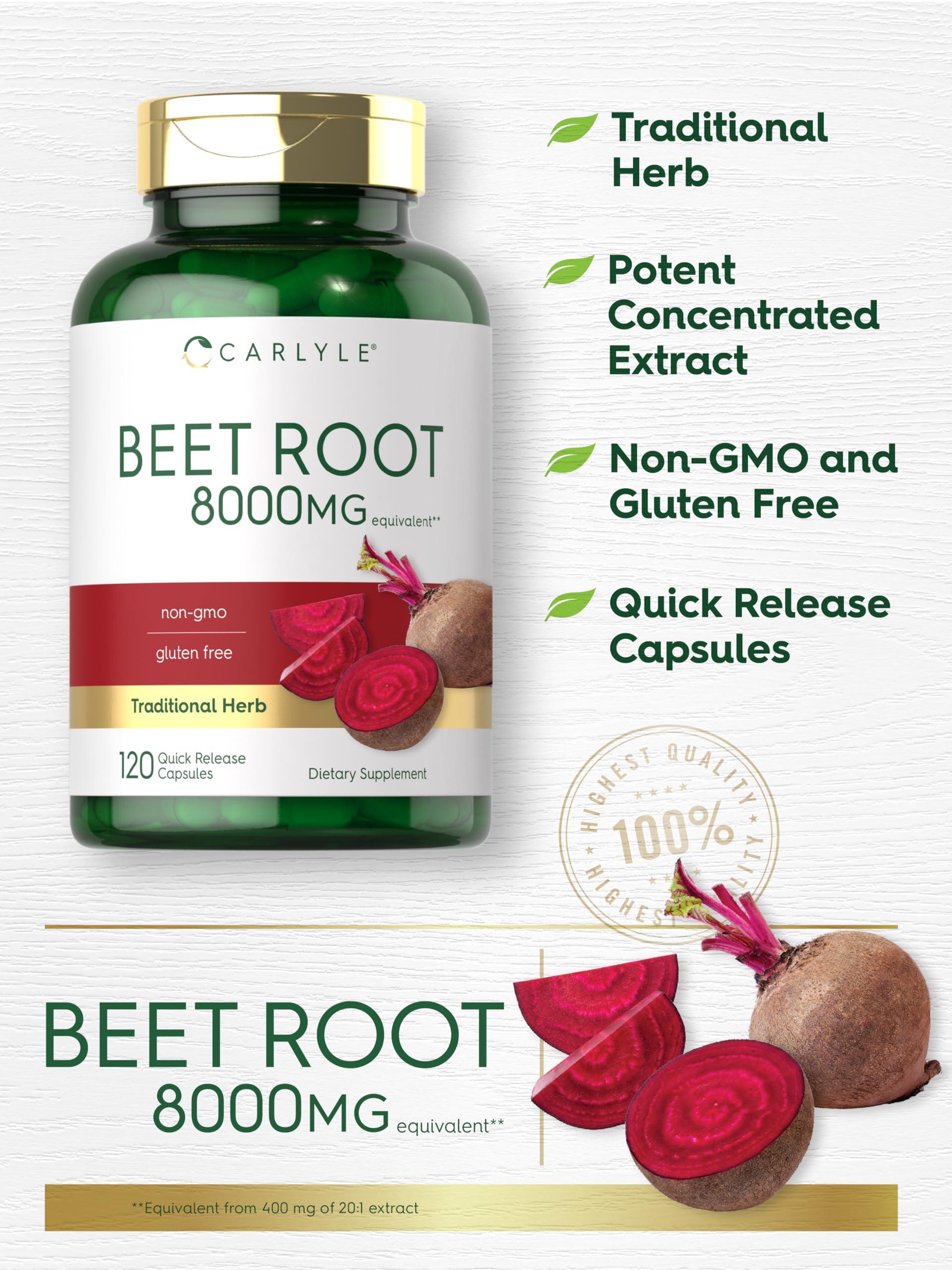 Carlyle Carlyle Beet Root Capsules | 8000 mg | 120 Count | Non-GMO and Gluten Free Supplement