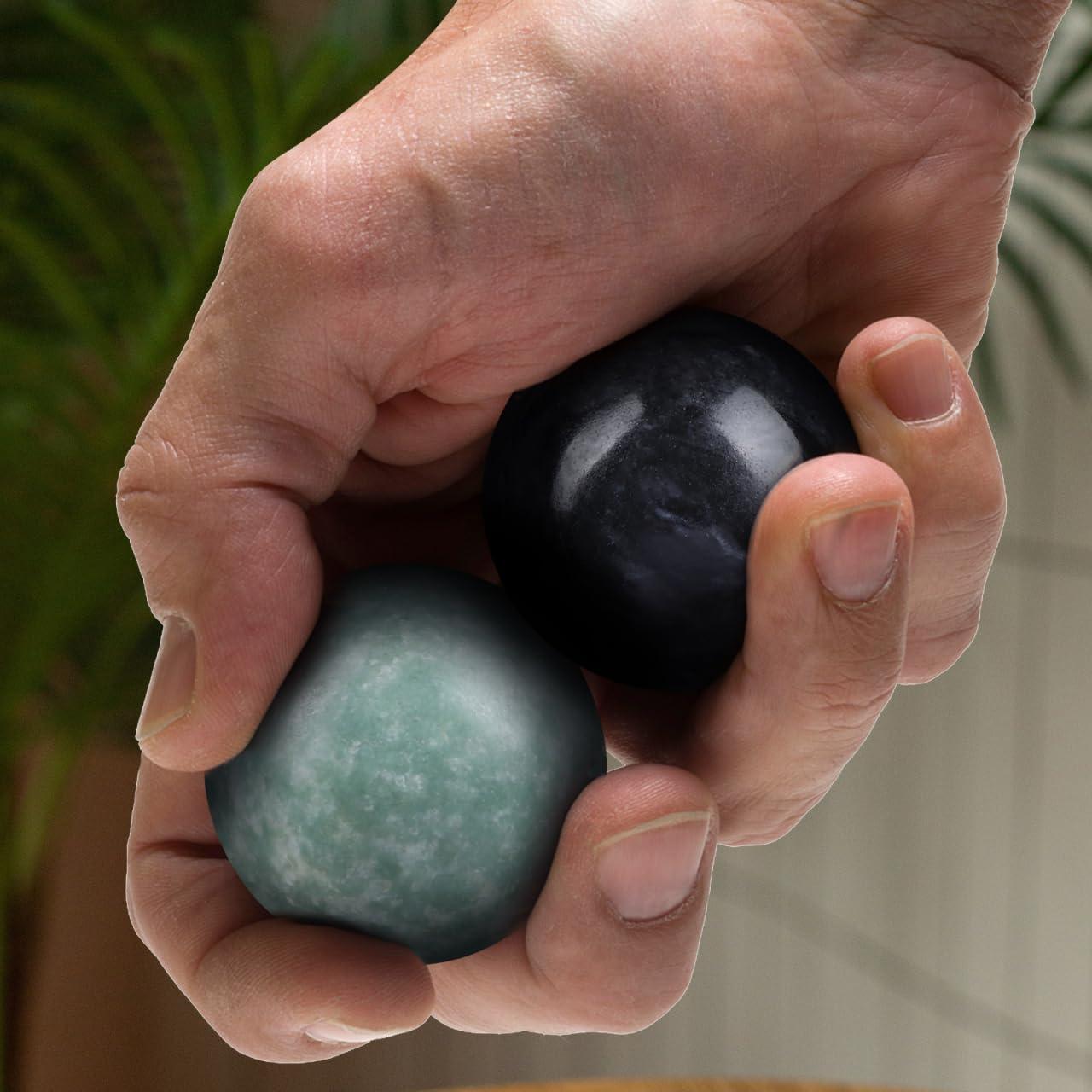 Healifty Healifty Baoding Balls Pack of 4-1.4 inch Chinese Balls for Hand, No Chime Chinese Health Exercise Massage Balls (Green,Black)