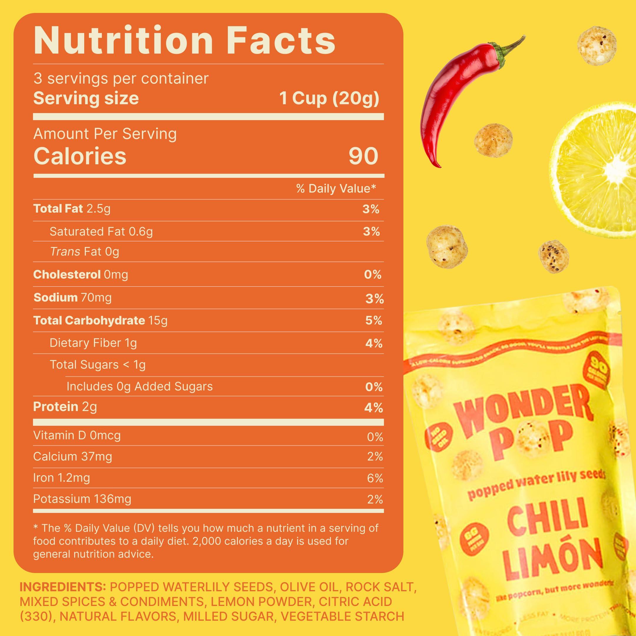 WonderPop WonderPop Popped Water Lily Seeds - | Low-Calorie Superfood Snack| Gluten Free, Nut Free| 2.11 oz (4 Pack) (chili limon)