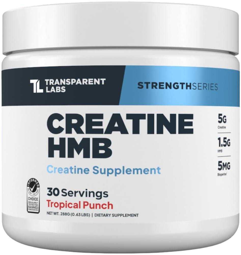 Transparent Labs Transparent Labs Creatine HMB - Creatine Monohydrate Powder with HMB for Muscle Growth, Increased Strength, Enhanced Energy Output, and Improved Athletic Performance - 30 Servings, Tropical Punch