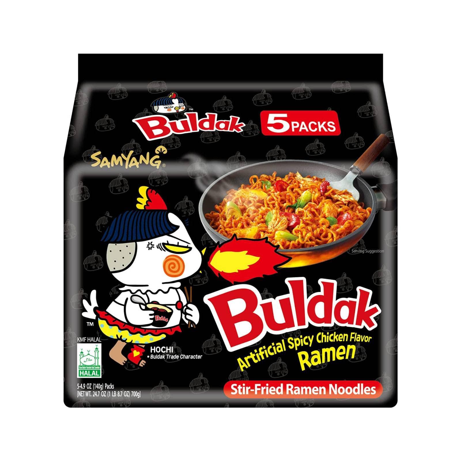 Samyang Samyang Buldak Hot Spicy Chicken Ramen Noodle Korean Stir-Fried Ramen, Original Flavor, Pack of 5