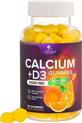 Nature\'s Nutrition Sugar Free Calcium Gummy Bites Plus 400 IU Vitamin D3, Bone Health & Immune Support, Supports Bone Strength - Chewable Calcium Nutrition Supplement, Non-GMO, Berry Flavor Chews - 60 Gummies
