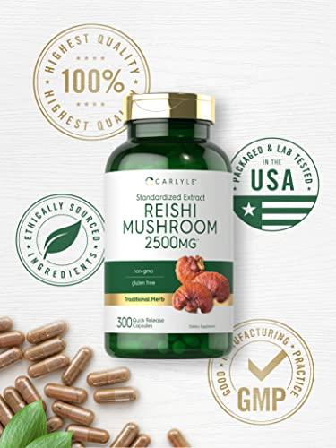 Carlyle Carlyle Reishi Mushroom Supplement 2500mg | 300 Capsules | Non-GMO, Gluten Free Reishi Mushroom Extract