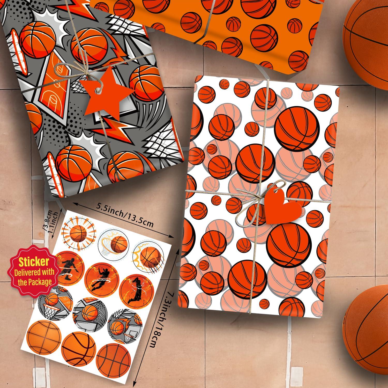 Mpanwen Mpanwen Basketball Wrapping Paper for Boys Kids, 8 Sheets Large Basketball Theme Gift Wrap for Christmas Birthday Holiday - 27 x 39.5 Inches Per Sheet