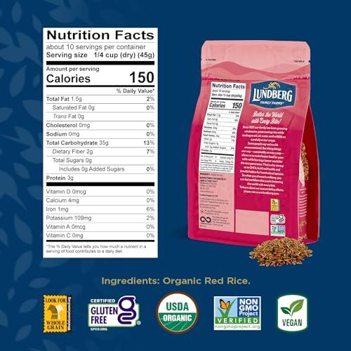 Lundberg Lundberg Organic Red Jasmine Rice, Long Grain Red Rice - Non-Sticky, Fluffy Aromatic Rice, Organically Grown in California, Pantry Staples, 16 Oz