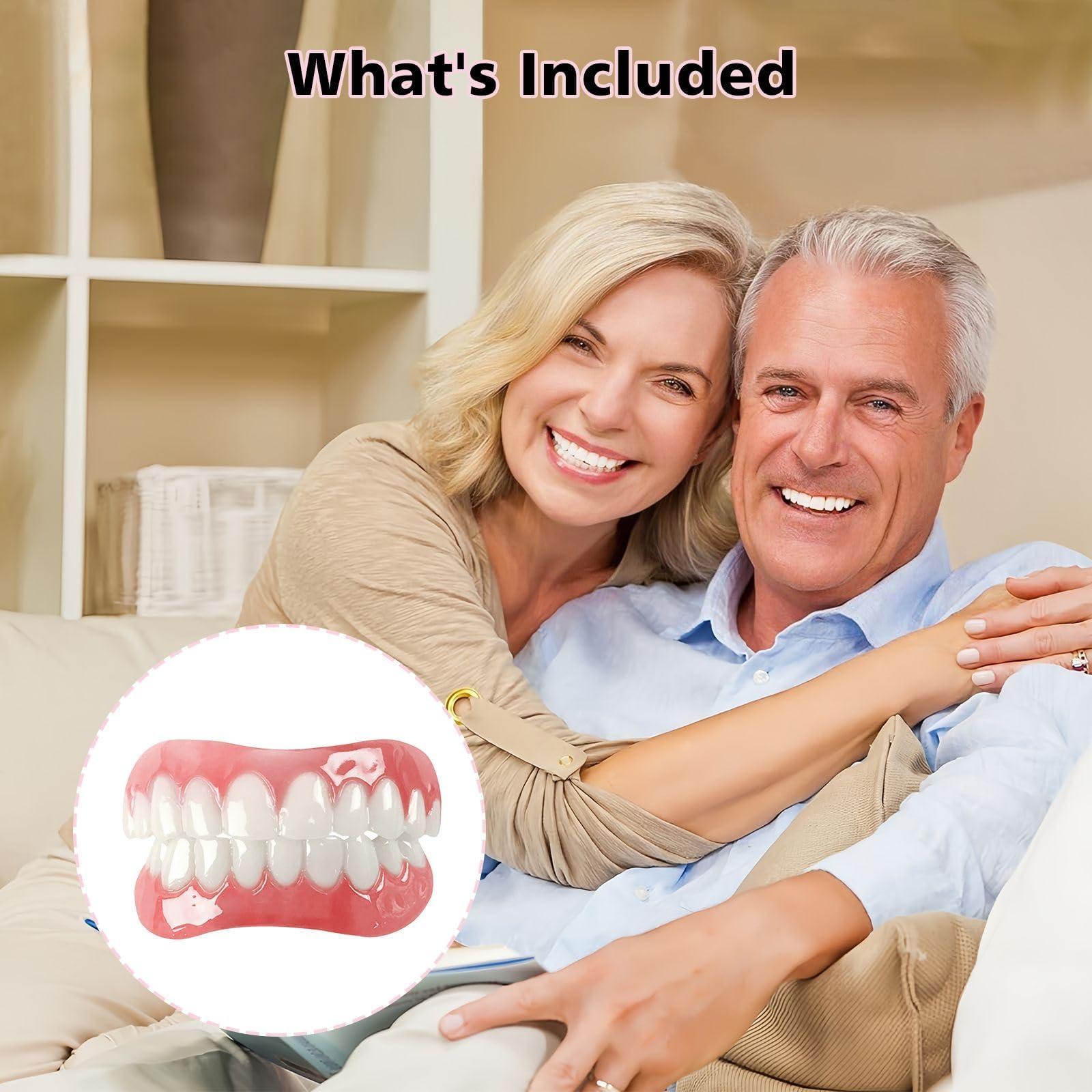 HYZX Upper and Lower Veneer, Dentures for Women and Men, Fake Teeth, Natural Shade! Fix Your Smile at Home Within Minutes!