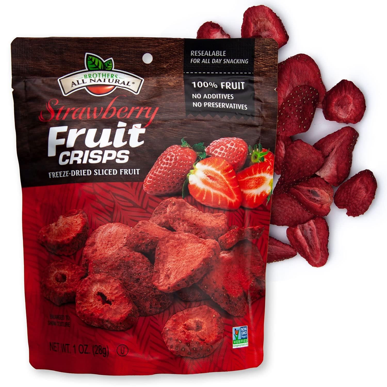 Brothers-ALL-Natural Brothers All Natural, Strawberry Freeze Dried Fruit Crisps, Gluten Free, Non-GMO, Nothing Added, 1 oz. Resealable Pouch (Pack of 8)