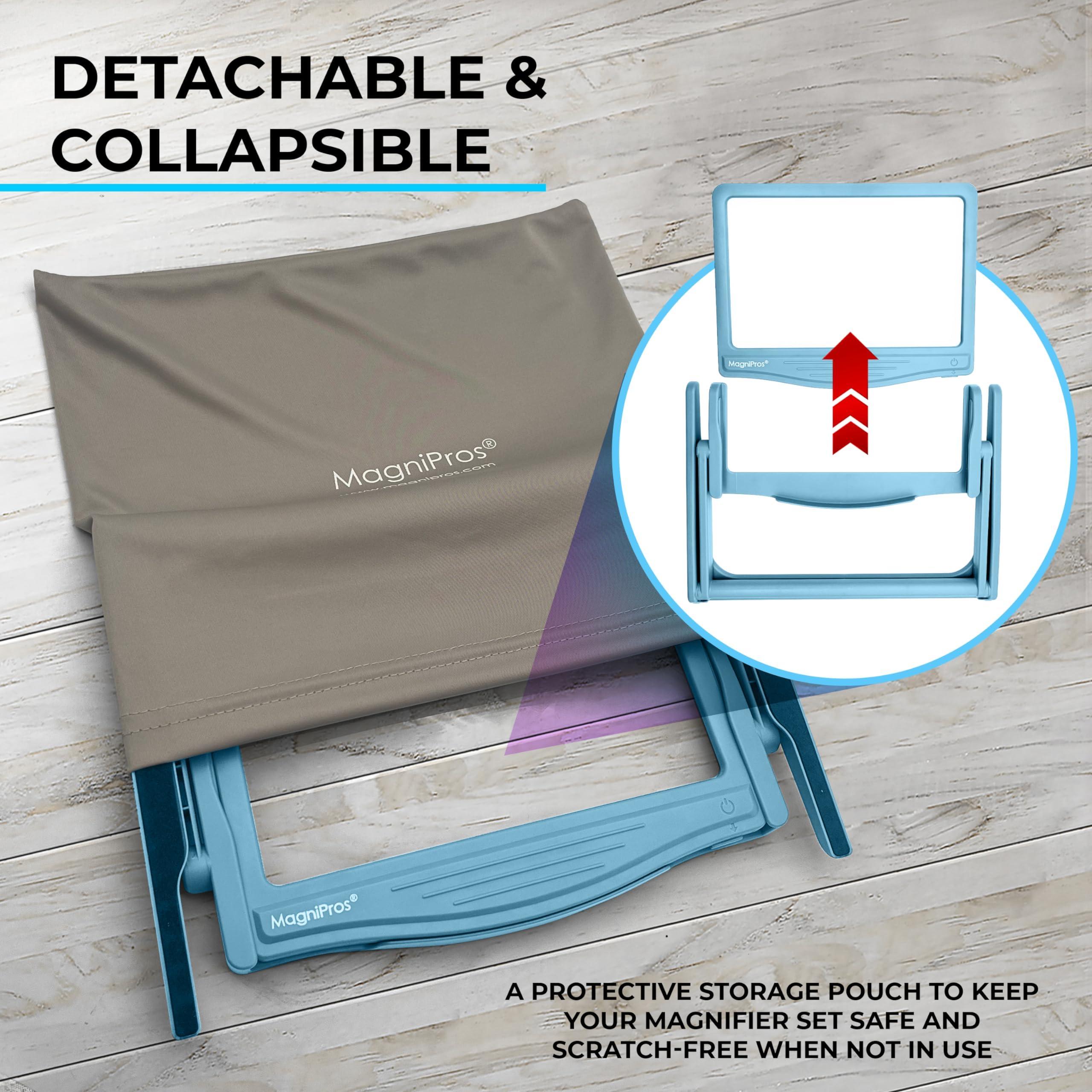 MagniPros See Things Differently MAGNIPROS 5X Large LED Hands-Free Full Page Magnifying Glass with Detachable Stand & 3 Stepless Color Modes to Reduce Eye Strain, Ideal for Reading Small Prints, Crafting, Low Vision & Seniors