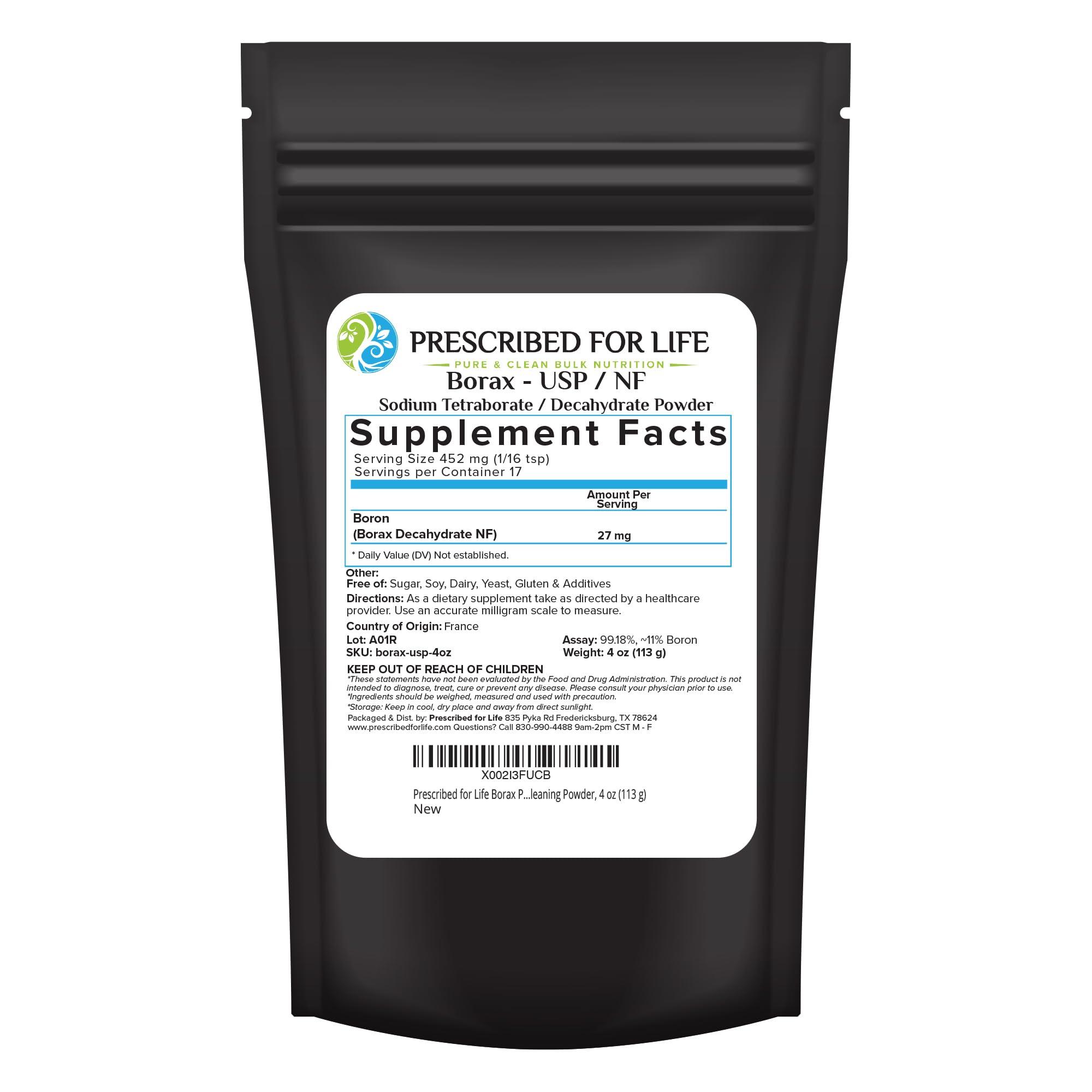 Prescribed For Life Prescribed for Life Borax Powder | Pure USP-NF Grade All Natural Sodium Borate Powder | Household Laundry Booster, Slime Activator & Multipurpose Cleaning Powder (4 oz / 113 g)