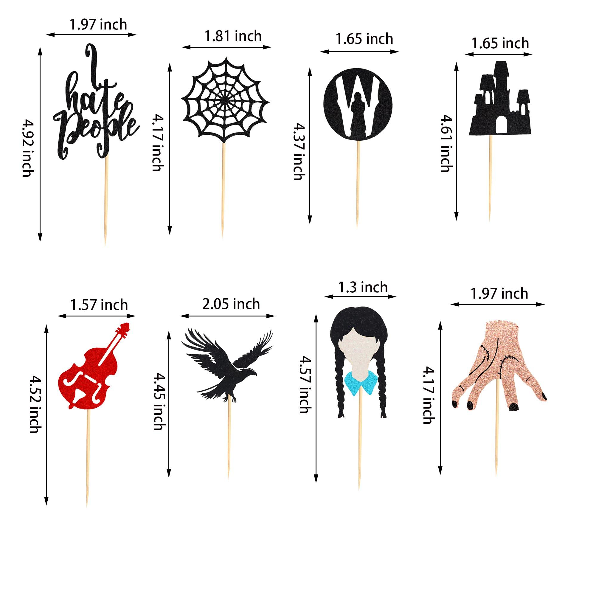 Arthsdite Arthsdite 24Pcs Horror Wednesday Addams Cupcake Toppers Thing Hand Black Eagle I Hate People Cobweb Castle Girl Addams Family Cupcake Picks for Fantasy Wednesday Birthday Party Cake Decorations
