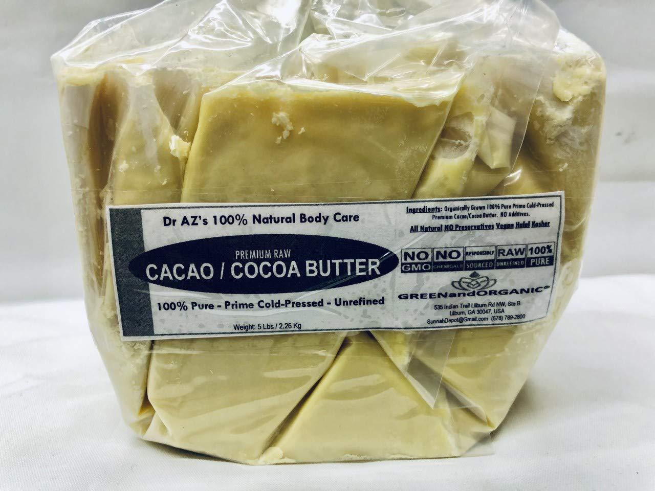 GREENandORGANIC GREENandORGANIC 5Lbs RAW Cocoa Butter/Cacao BUTTER Organic Unrefined Natural 100% Pure Prime Cold Pressed Virgin Fresh Body Butter Skin Moisturizer DIY Lotion Balm Beauty Care