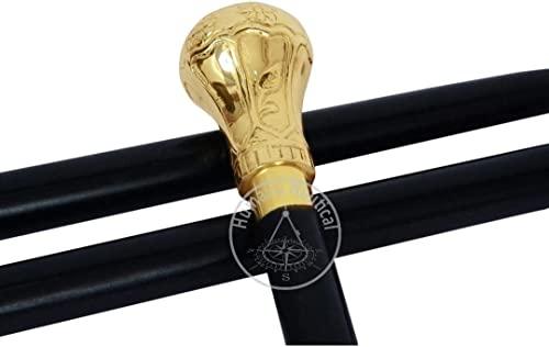 Zayan Nautical Zayan Nautical Replica of Bat Masterson Brass Knob Handle Walking Cane, Gold, 37 inch