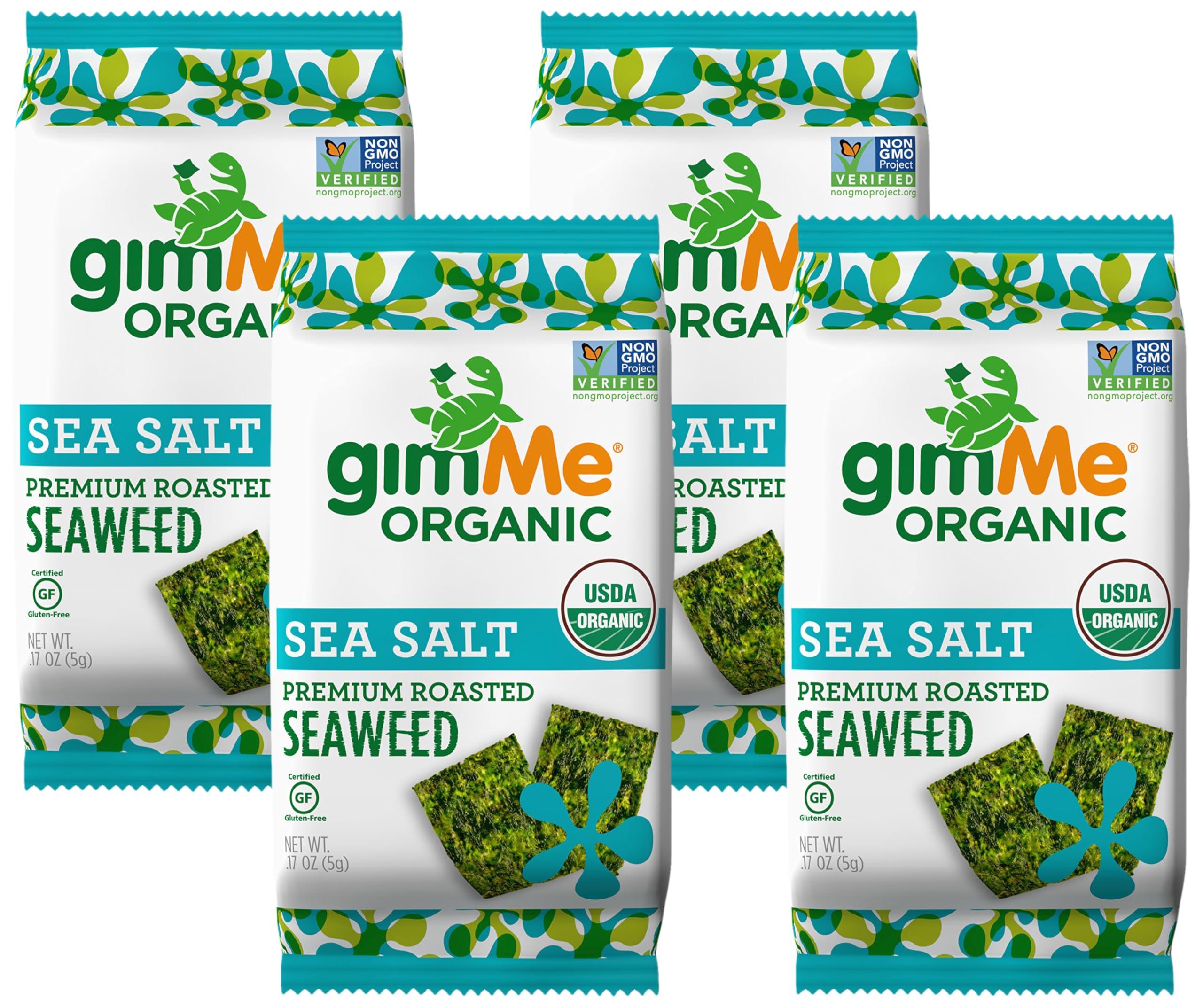 gimMe gimMe Snacks | Organic Roasted Seaweed | Sea Salt | (5g) - (Pack of 4) | non-GMO & Gluten-Free