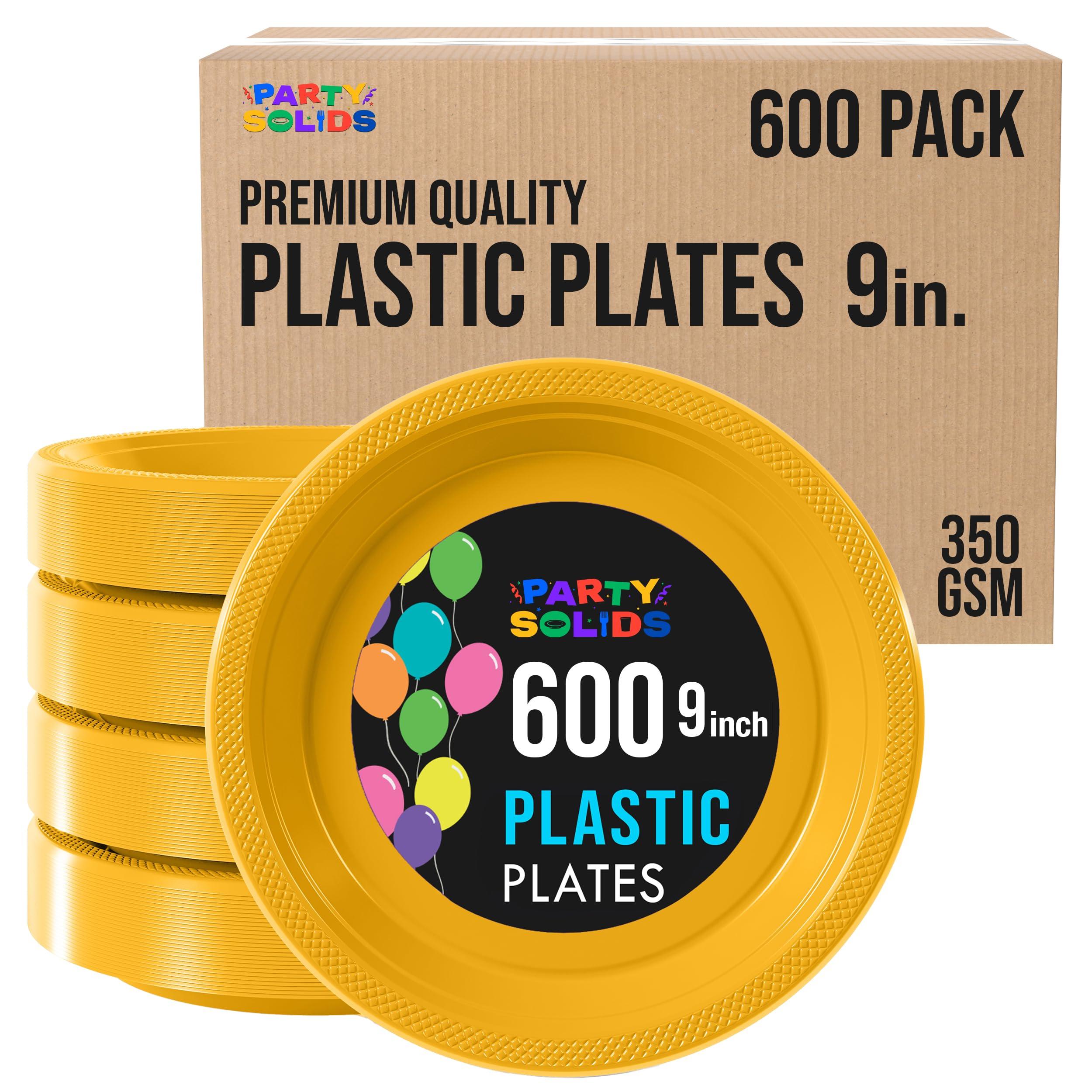 Exquisite Exquisite 9 Inch Yellow Plastic Plates - 600 Count - Solid Color Disposable Plates - Yellow Dinner Party Plates For All Occasions - Yellow Plastic Party Plates For Parties