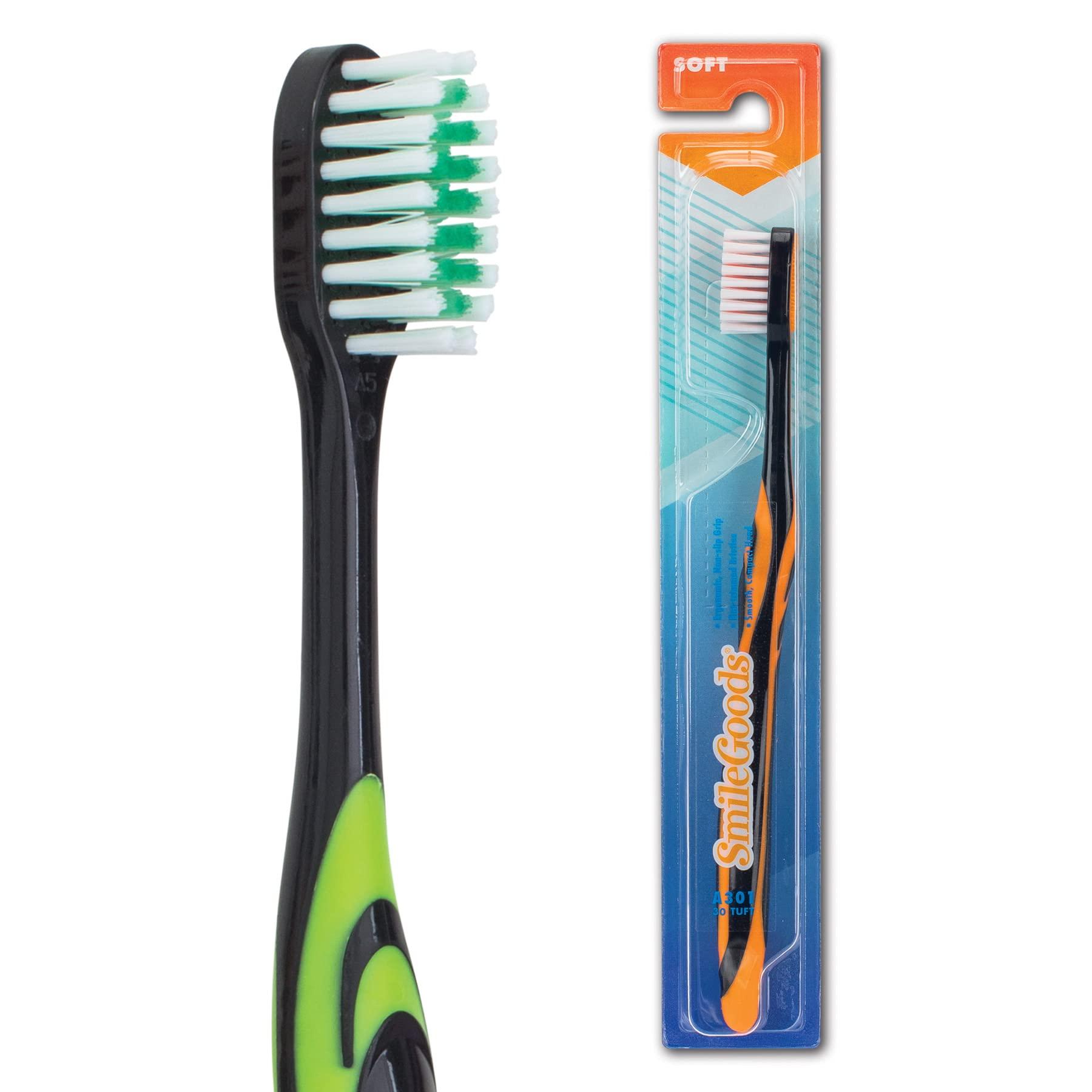 Practicon SmileGoods A301 Toothbrush, 30 Tuft, Soft Bristle, Individually Packaged Toothbrushes, Assorted Colors, Bulk Pack of 72