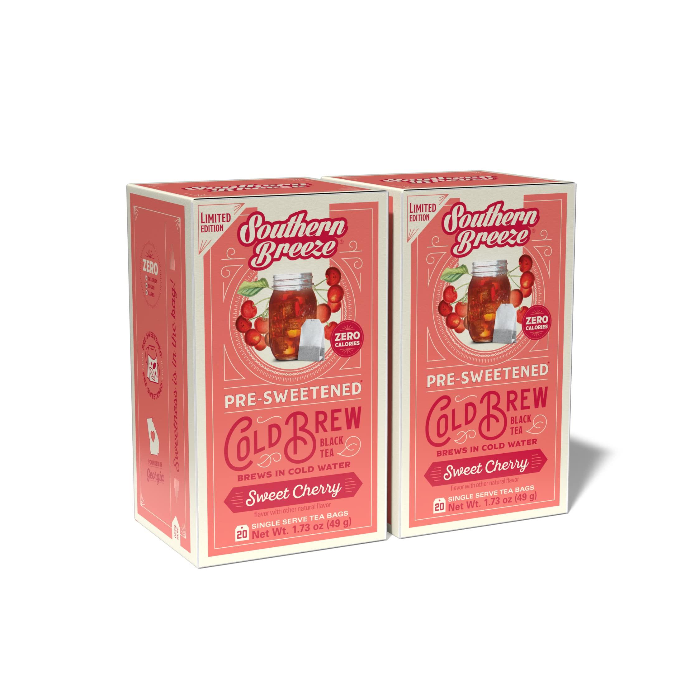 Southern Breeze Southern Breeze Cold Brew Sweet Tea Sweet Cherry Iced Tea with Black Tea and Zero Carbs Zero Sugar, 20 Individually Wrapped Tea Bags (Pack of 2) Southern Sweet Tea Iced Tea Beverage