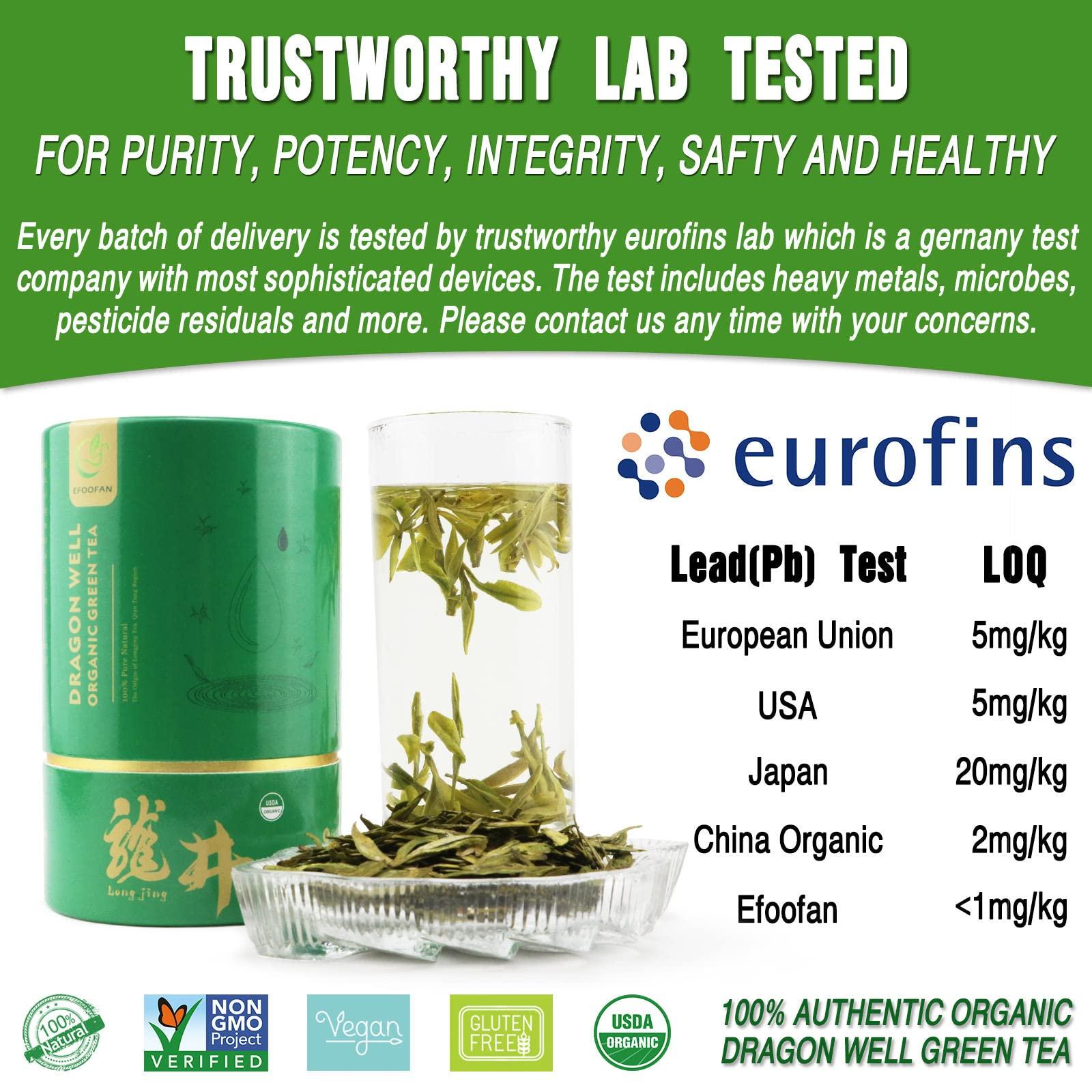 EFOOFAN EFOOFAN USDA Certified Organic Longjing Green Tea Loose Leaf, 3oz, Buds Leaves Hand-Picked, Authentic Chinese Dragonwell Tea Origin, Premium and Edible Long Jing