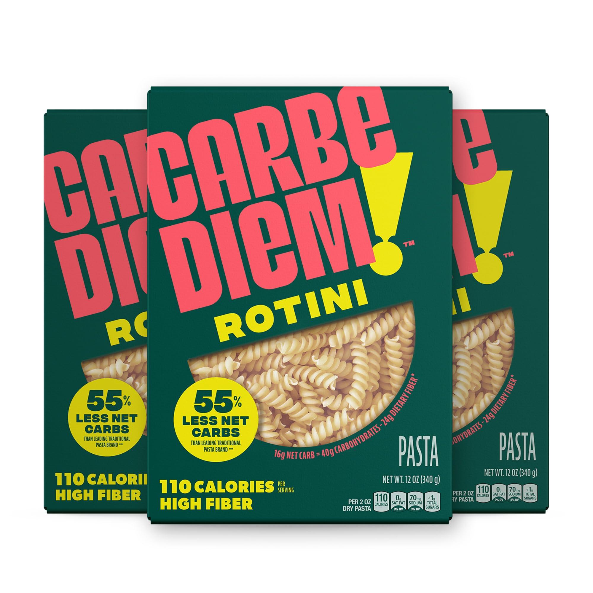 CARBE DIEM Carbe Diem!, Rotini, Lower Net Carb Pasta with Traditional Flavor & Texture, 55% Fewer Net Carbs & Only 110 Calories Per Serving, Pack of 3