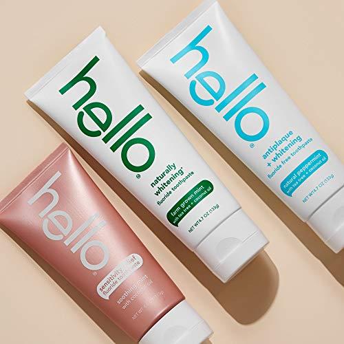 hello Hello Oral Care Fluoride Free Antiplaque and Whitening Toothpaste Vegan SLS Free with Tea Tree Oil Coconut Oil, Natural Peppermint, 4.7 Ounce