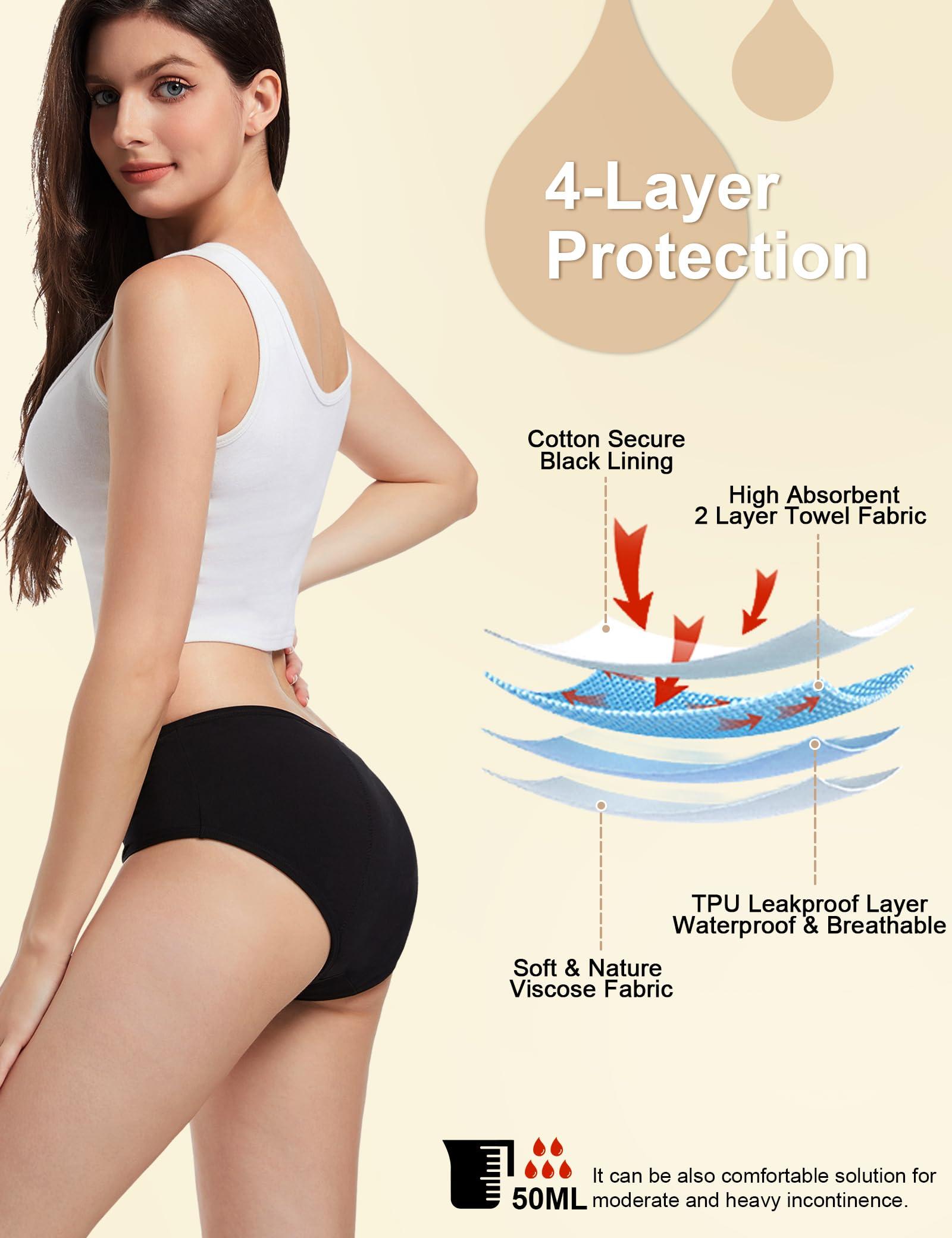 ECO PERIOD EcoPeriod Period Underwear for Women Heavy Flow Leakproof Menstrual Incontinence Underwear Period Panties for Teens(3 Pack Black,2XL), XX-Large