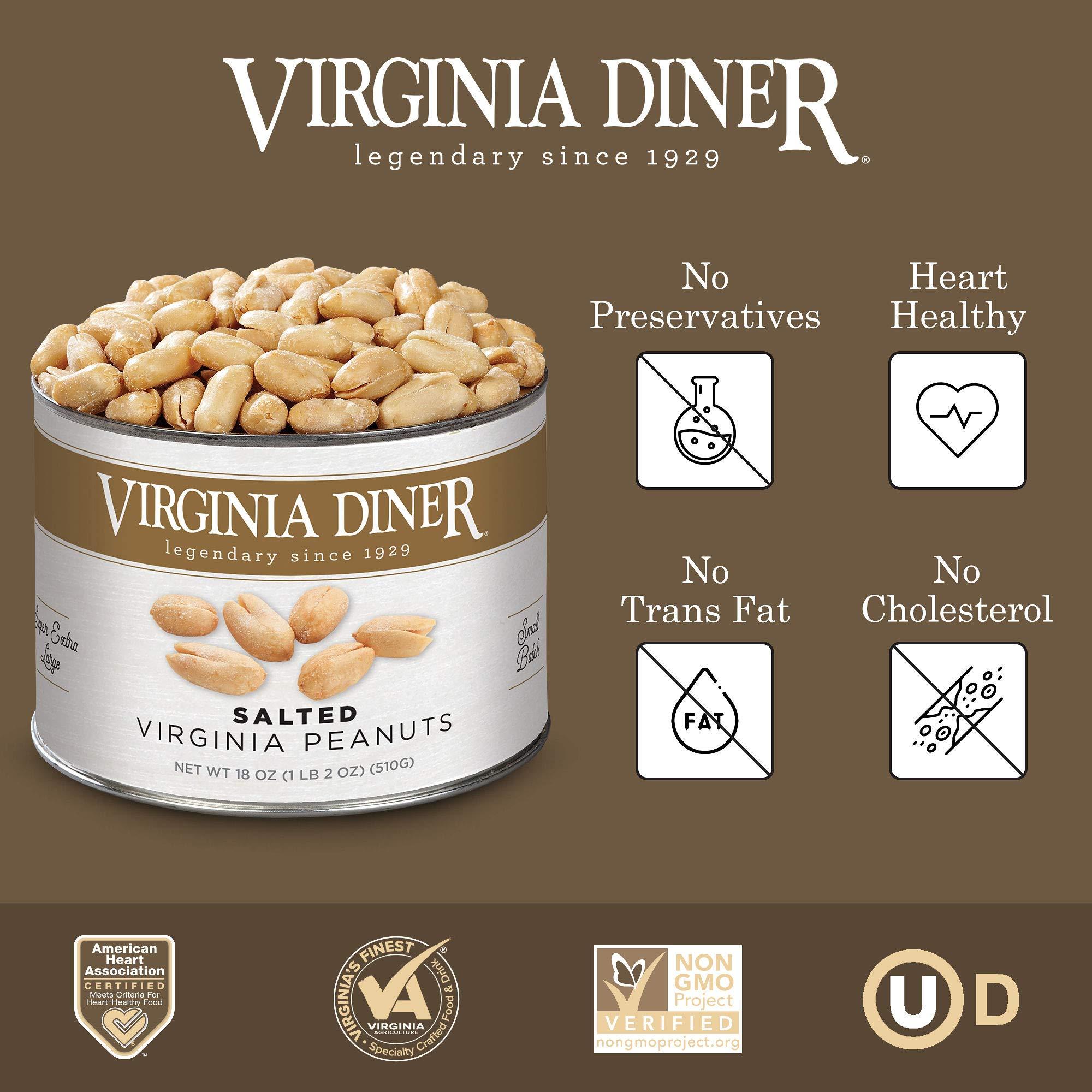 Virginia Diner Virginia Diner Salted Virginia Peanuts - XL Gourmet Peanuts Non-GMO, Preservative Free Gifts from Virginia Since 1929-18 Oz Can