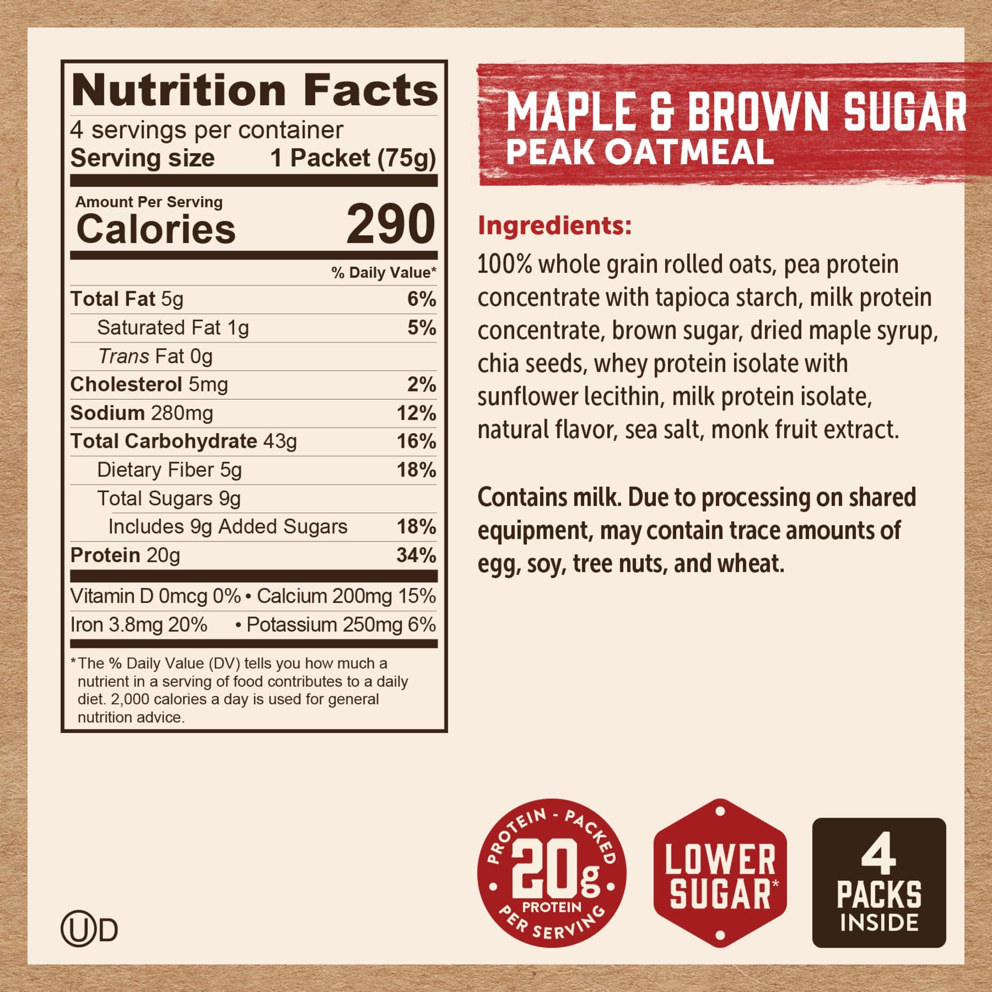 Kodiak Cakes Kodiak Cakes Peak Instant Oatmeal Packets, Maple Brown Sugar, High Protein,100% Whole Grains, 6 box with 4 packets each (Total of 24 packets)