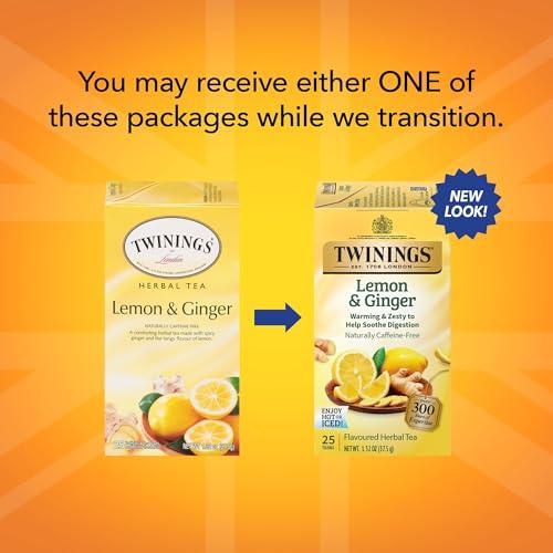 Twinings Twinings Lemon & Ginger Herbal Decaffeinated Tea Bags, 1.32 Oz, Box Of 25