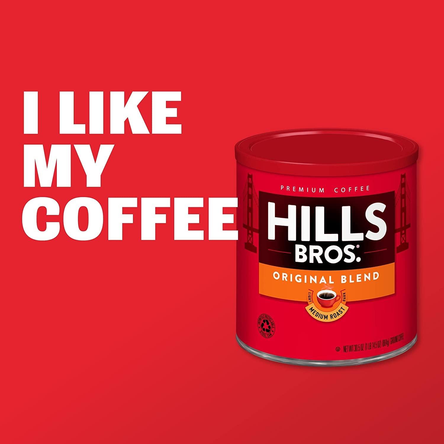 Hills Bros Hills Bros Original Mild Blend Ground Coffee, Light Roast, Smooth and Balanced for a Rich Light Coffee Taste 30.5 Ounce (Pack of 6)