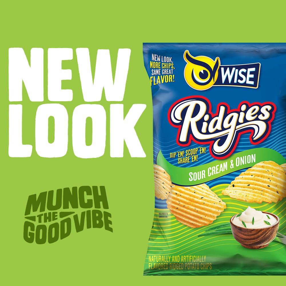 Wise Wise Snacks Ridgies Sour Cream and Onion Potato Chips Bulk Snack for Fun and Tasty Snacking 0.75 Ounce 40 Count, Gluten Free, 0g Trans Fat, No Preservatives