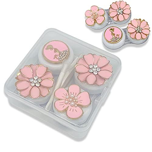 Folaxshoo Folaxshoo Stylish Contact Lens Case with Mirror and Remover Tool Portable Contact Lens Container Kit Set Eye Care Soak Storage Lens Holder for Teen Girls and Women (Pink)