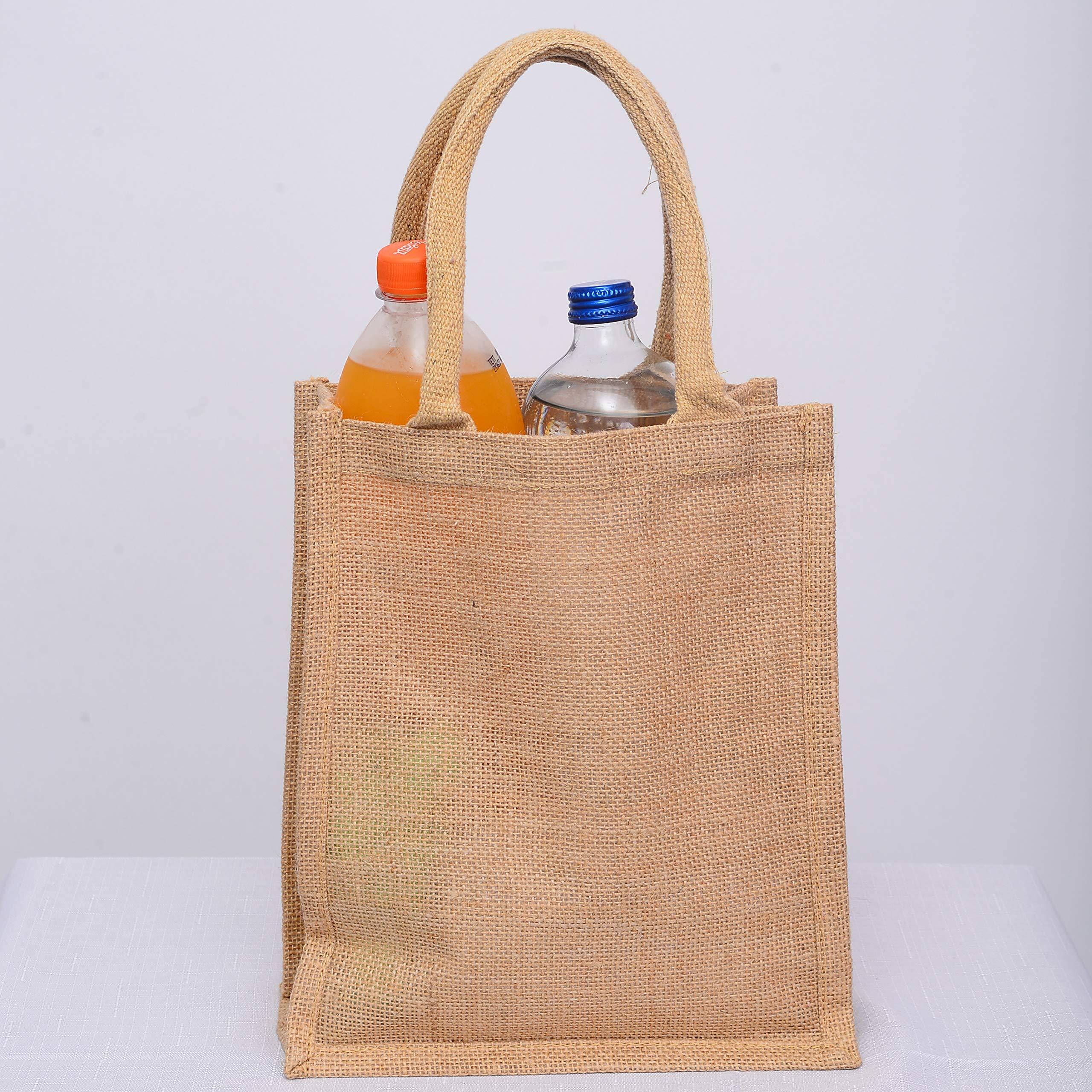 TBF 12-Pack Heavy Duty Sturdy Jute Burlap Tote Bags with Handles Reusable Grocery Shopping Bags Blank Fabric for DIY, Crafts (Small: 9\" x 11\" x 4\")