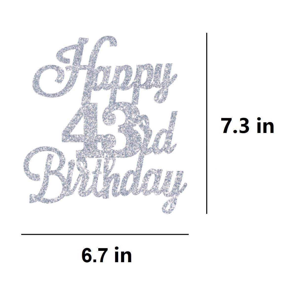 JUTTIRA Happy 43rd Birthday Cake Toppers Silver Glitter, Cheers to 43 Years Old Bday Decoration 43rd Anniversary Cake Topper, Forty-three Theme Cake Decorations for Birthday Anniversary Party