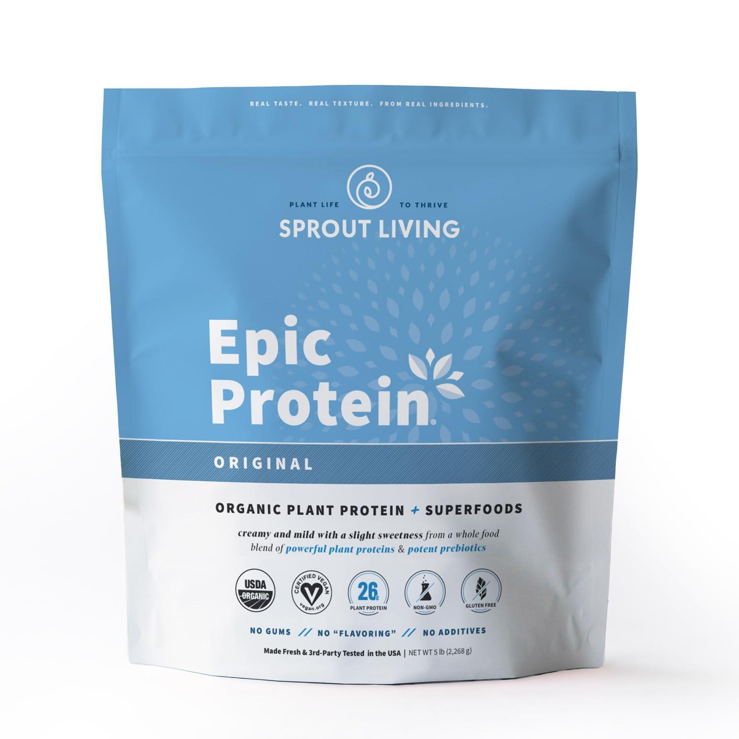Sprout Living Sprout Living Plant Based Protein & Superfoods Powder, Original, Unflavored | Organic Protein Powder, Vegan, Non Dairy, Non-GMO, Gluten Free, Sugar Free, Perfect Keto Drink Mix (5 lb)