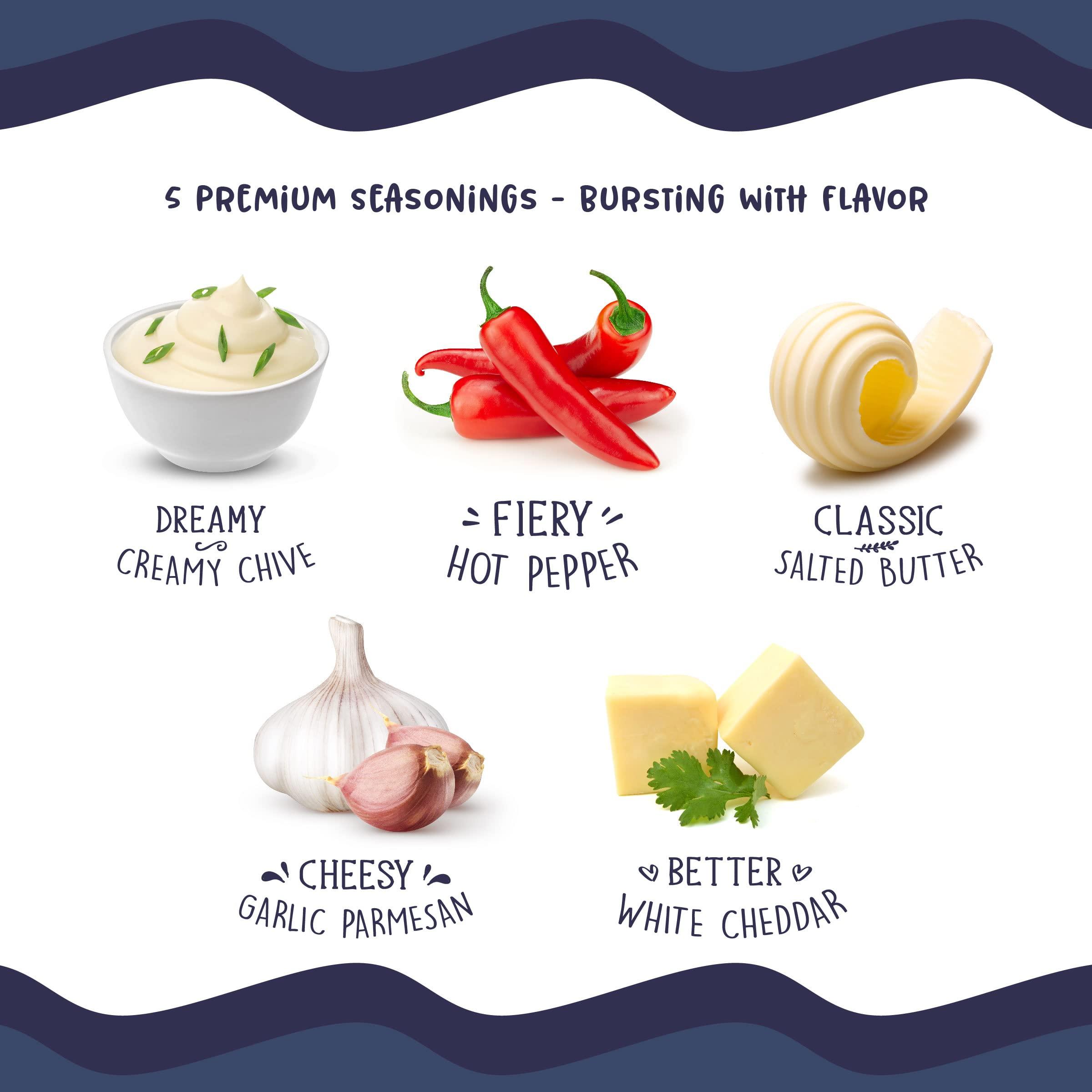 Pop n' Dulge Game Day Movie Night Popcorn Gift Set Gifts For Men Family Gifts Party Supplies, 5 Non-GMO Gourmet Popcorn Kernels and 5 Popcorn Seasoning Flavoring - 10 Pack