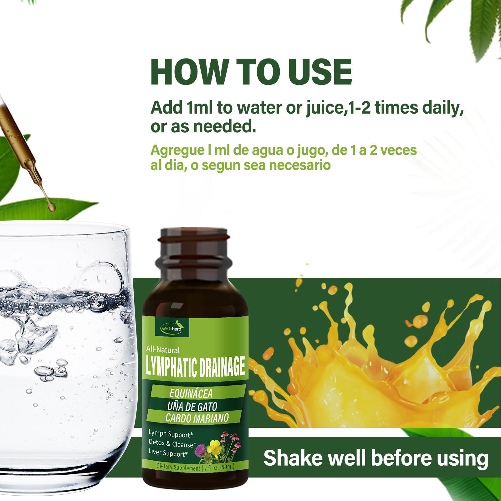 Verdeherb Verdeherb Echinacea Lymphatic Drainage Drops Enhance Lymph System Detox Cleanse, Cleavers, Milk Thistle, Cats Claw, Turmeric, Dandelion, Burdock, Astragalus Immune Support Supplement. 4oz