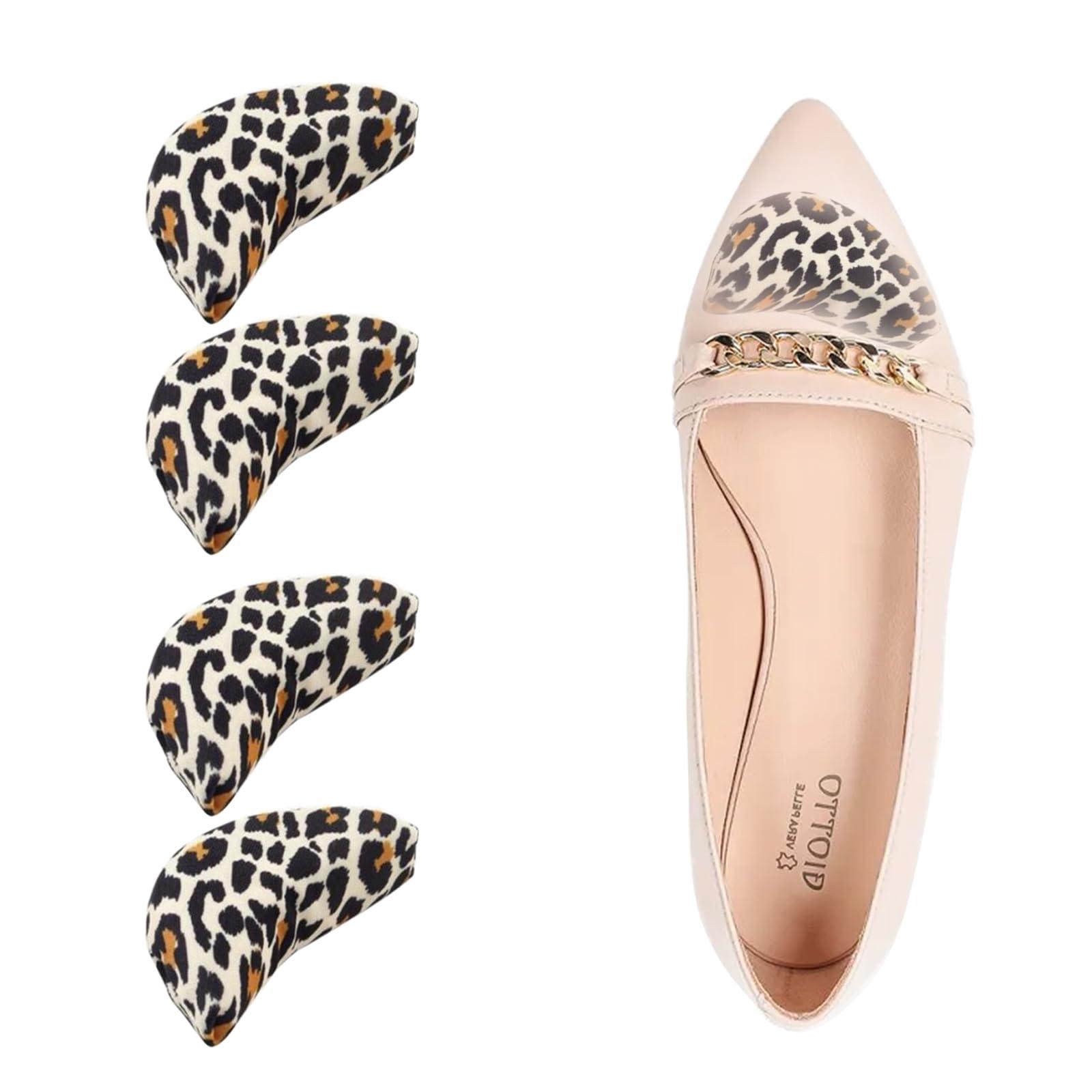 Egowry Toe Inserts for Shoes Too Big, 2 Pairs Foam Toe Filler to Make Shoes Fit Tighter, Shoe Toe Filler Inserts for Women Men, Pumps, Flats, Sneakers (Leopard Print)