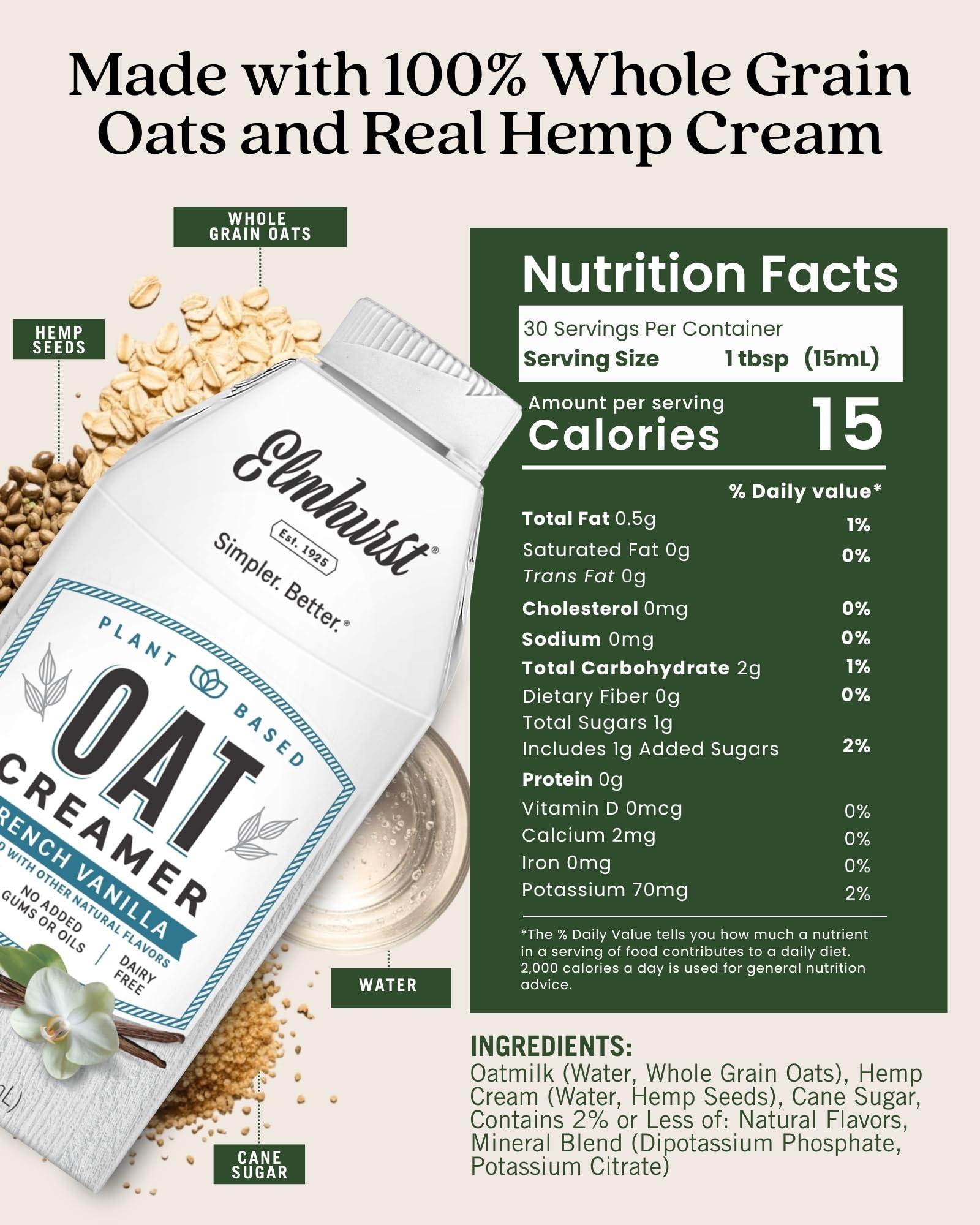 Elmhurst Elmhurst 1925 French Vanilla Oat Creamer, Plant-Based, Vegan, 16 Ounce (Pack of 6)