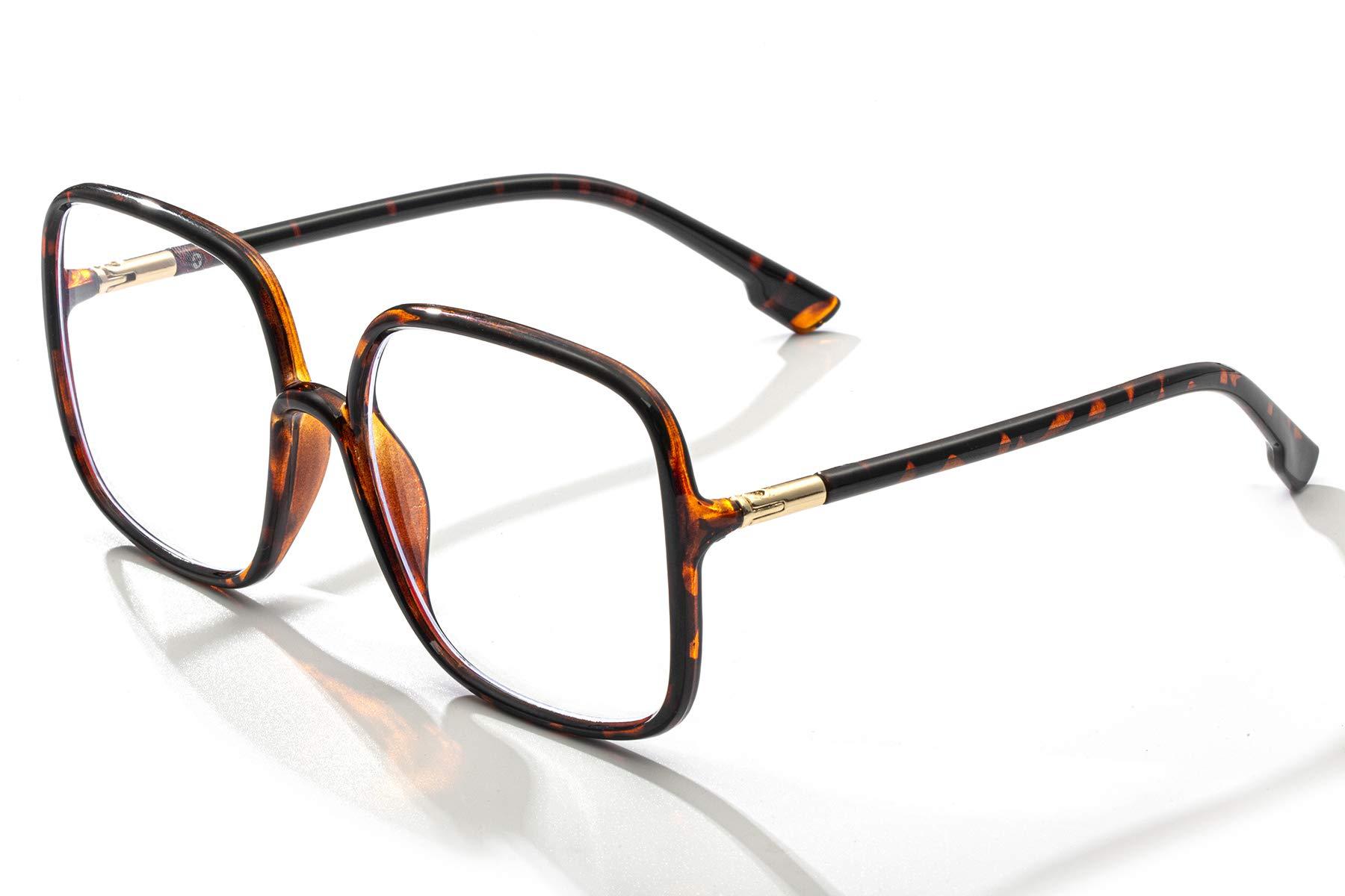 BIGGY BIGGY Oversized Square Blue Light Blocking Glasses - Ultralight Anti Eyestrain | Reduce Eye Strain Nerd Glasses, Reading book/TV/Computer/Gaming Frames for Women Men, Anti UV (rectangle leopard)