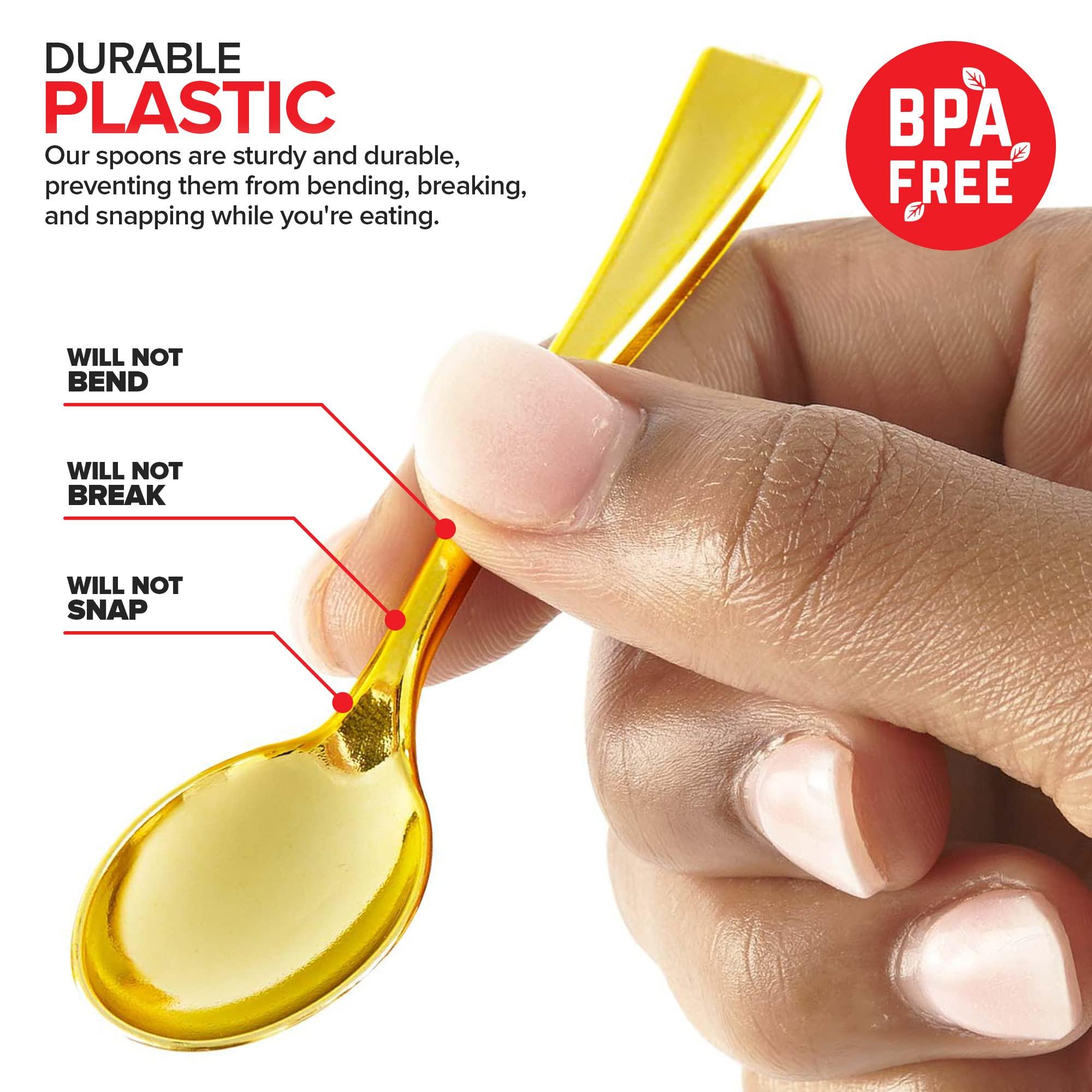 Stock Your Home Gold Plastic Mini Spoons Disposable, 4 inch (80 Pack) Tasting Spoon, Dessert Mini spoon for Ice Cream Taster, Small Sample Desserts, Gelato Sampling, Fancy Miniature Pudding, Little Appetizers, Bulk
