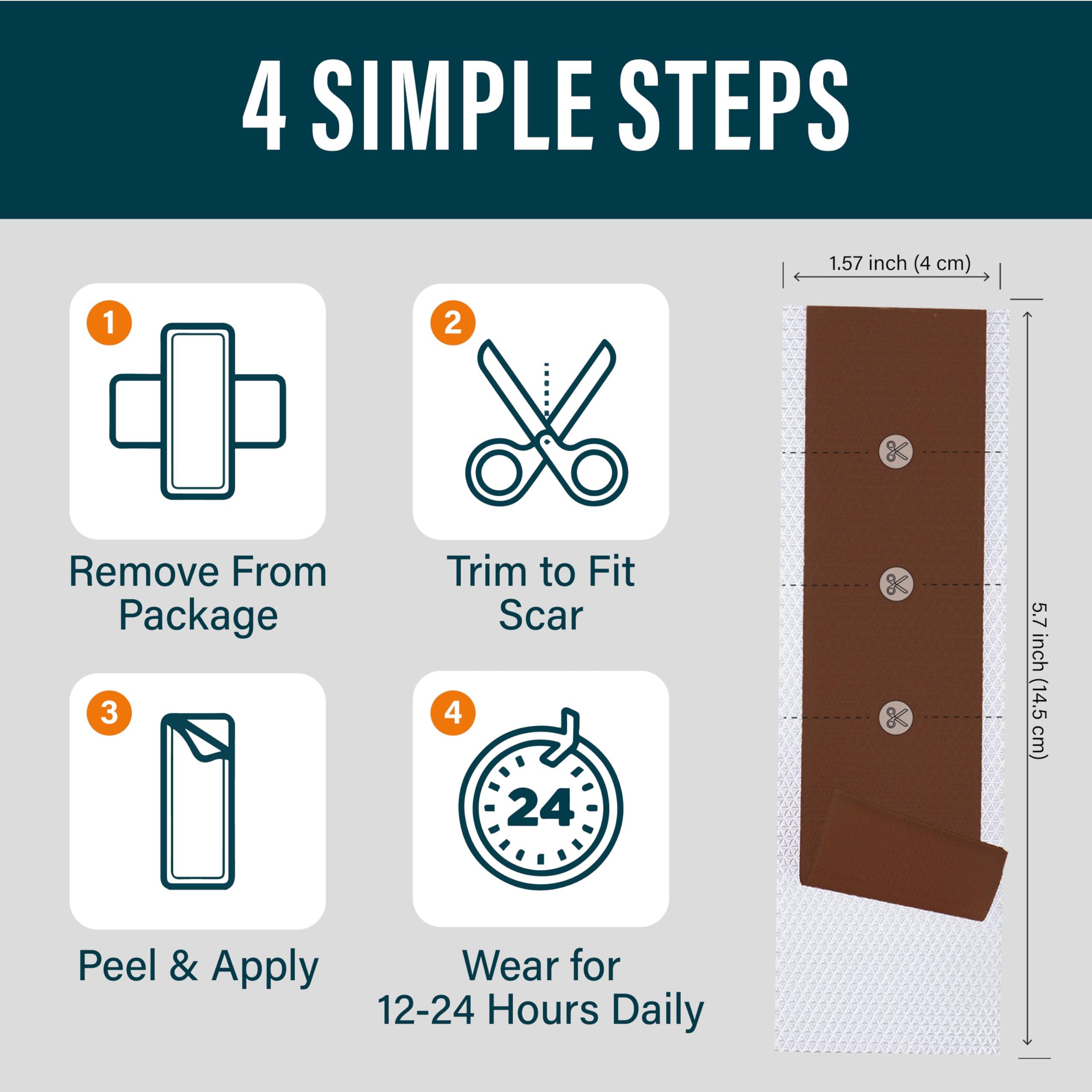 NUVADERMIS NUVADERMIS Silicone Scar Sheets Extra Long Medical-Grade Scar Sheets for C-Section, Tummy Tuck, Keloid, and Surgical Scars Reusable and Effective Pack of 4 Dark Tone