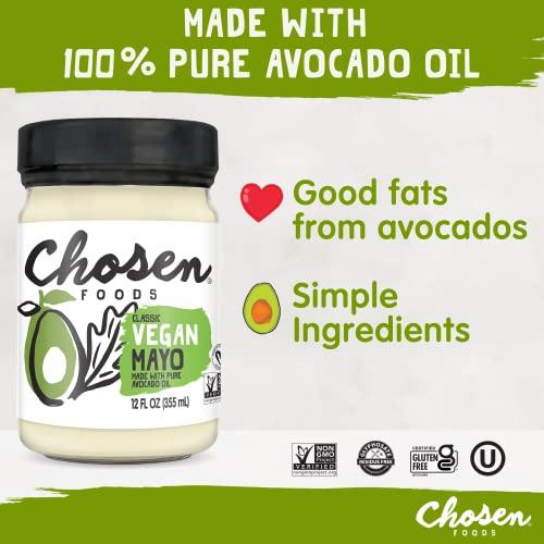 Chosen Foods Chosen Foods Classic Vegan Avocado Oil-Based Mayonnaise, Gluten & Dairy Free, Low-Carb, Keto & Paleo Diet Friendly, Mayo for Sandwiches, Dressings and Sauces (12 fl oz)
