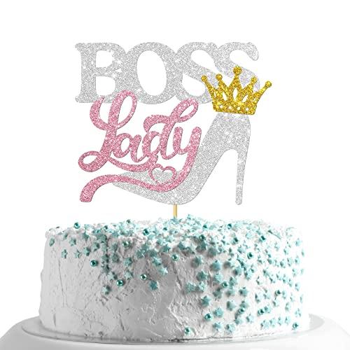 MonMon & Craft MonMon & Craft Boss Lady Cake Topper / Girl Boss Birthday Party Decor / Reveal Gender Sign Cake Topper / Baby 1st Birthday Party Decorations - Silver Glitter