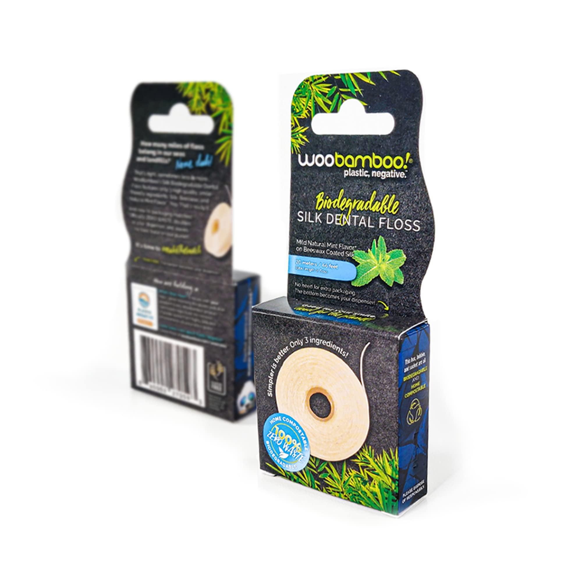 Woobamboo WooBamboo! All Natural Silk Dental Floss, Zero Waste, 66 feet of Mint-Flavored Floss, Biodegradable (Pack of 2)