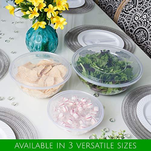 PLASTICPRO PLASTICPRO Disposable Round Crystal Clear Serving Bowls With Lids Party Snack or Salad Bowl, Plastic Clear Chip Bowls, Party Snack Bowls, Candy Dish, Salad (2, 96 OUNCE)