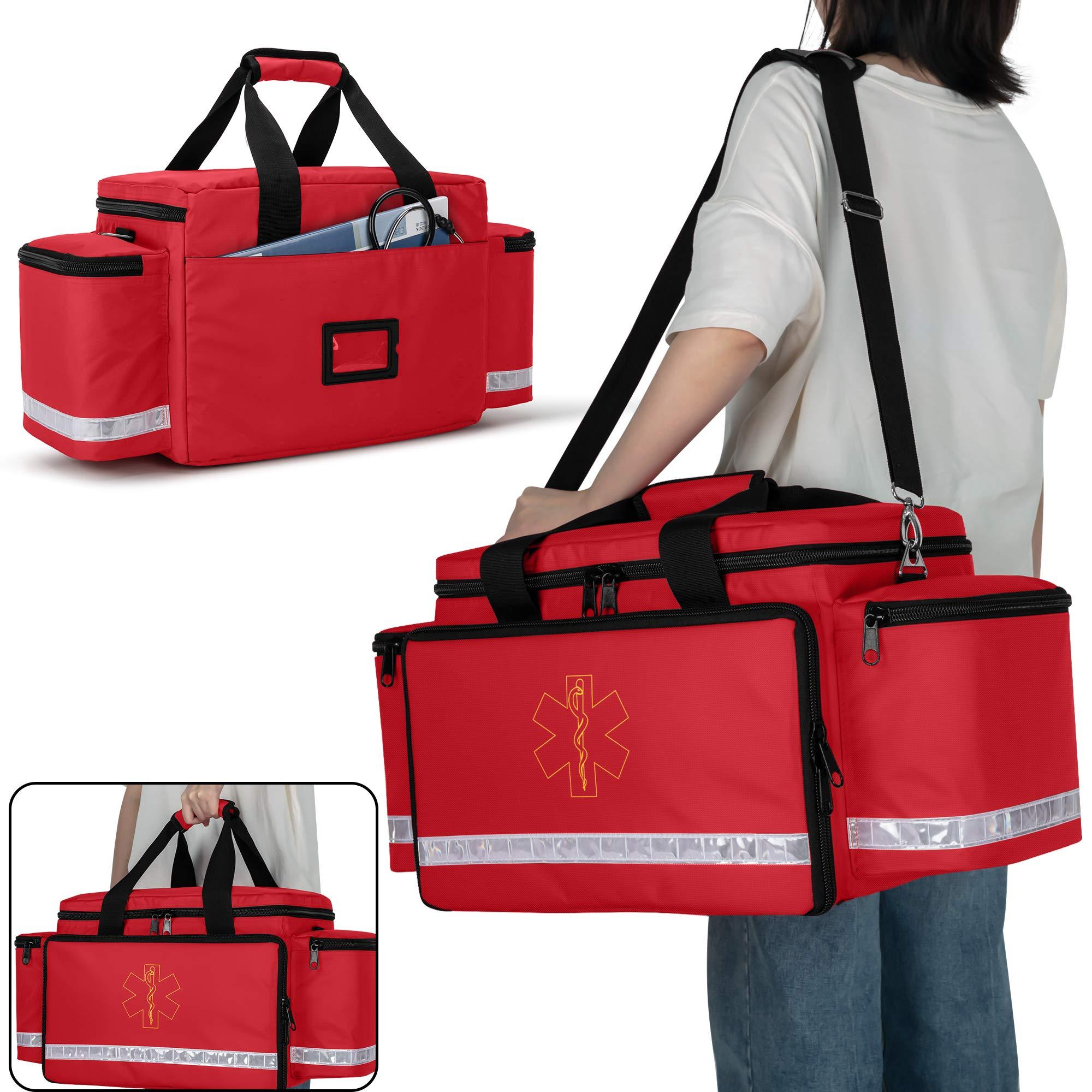 Trunab Trunab Emergency Responder Trauma Bag Empty, Professional First Aid Kits Storage Medical Bag with Inner Dividers and Anti-Scratch Bottom, Ideal for EMT, EMS, Paramedics, Red, Bag ONLY