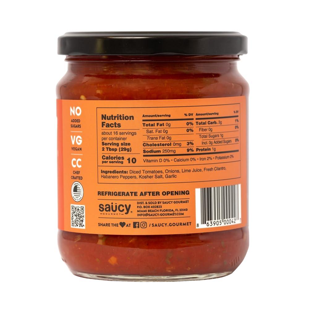 Saucy Gourmet Saucy Gourmet Habanero Salsa - Chef-Crafted Extra Hot Mexican Dip with Fresh Peppers & Citrus - No Water Added, No Preservatives, Gluten-Free, Pack of 2