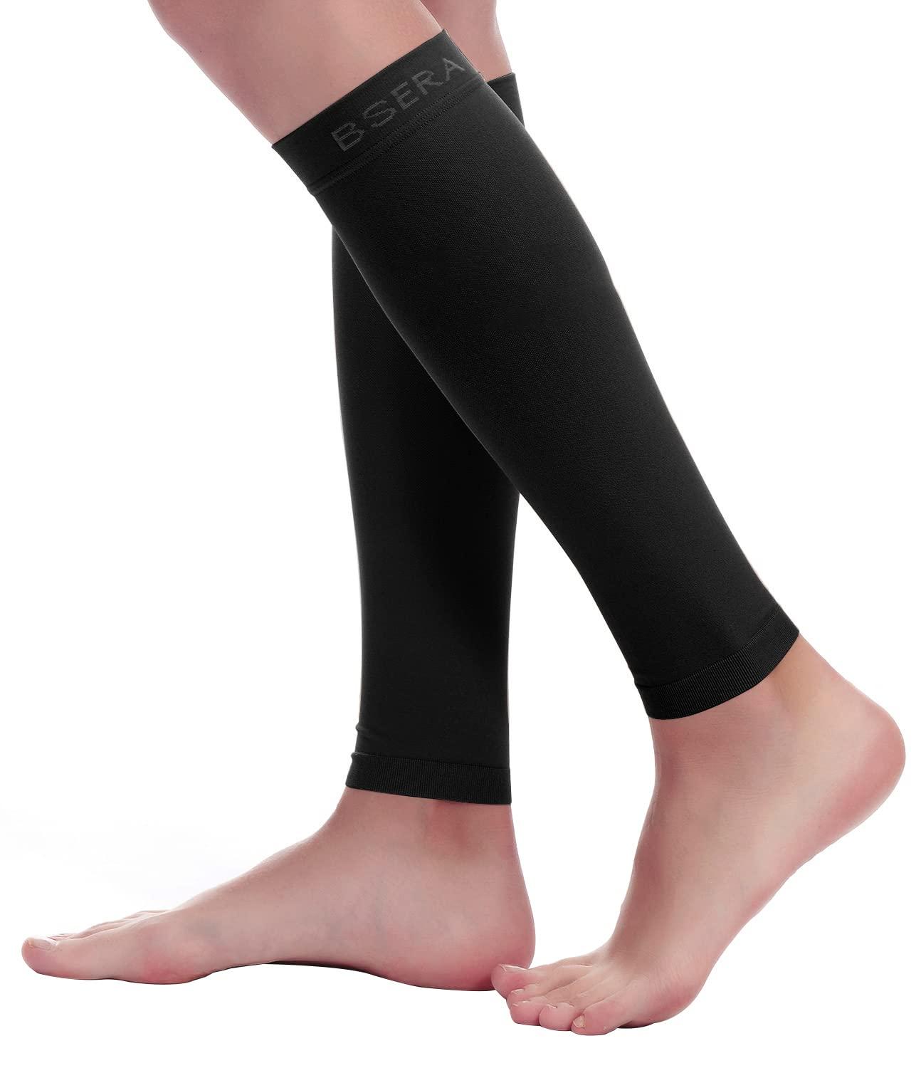 BSERA BSERA Calf Compression Sleeve Women, 2 Pairs 15-20mmHg Calf Support Footless Compression Socks Stockings for Shin Splints, Varicose Veins, Recovery (Black, X-Large)