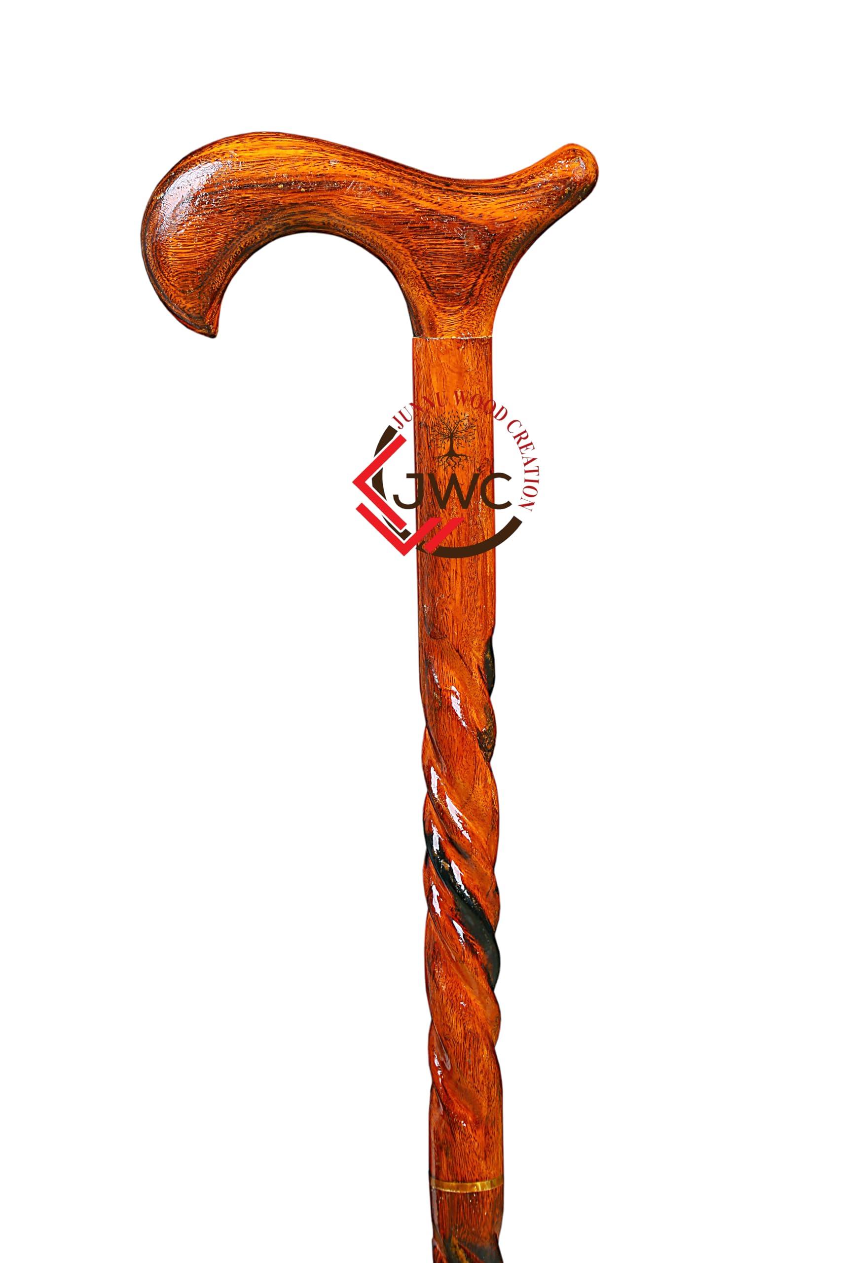 JUNNU WOOD CREATION JUNNU WOOD CREATION Walking Stick Cane Men Canes Wooden Sticks Handcrafted Best Wood for Mens and Women Senior Fancy Fold able, YELLOWISH