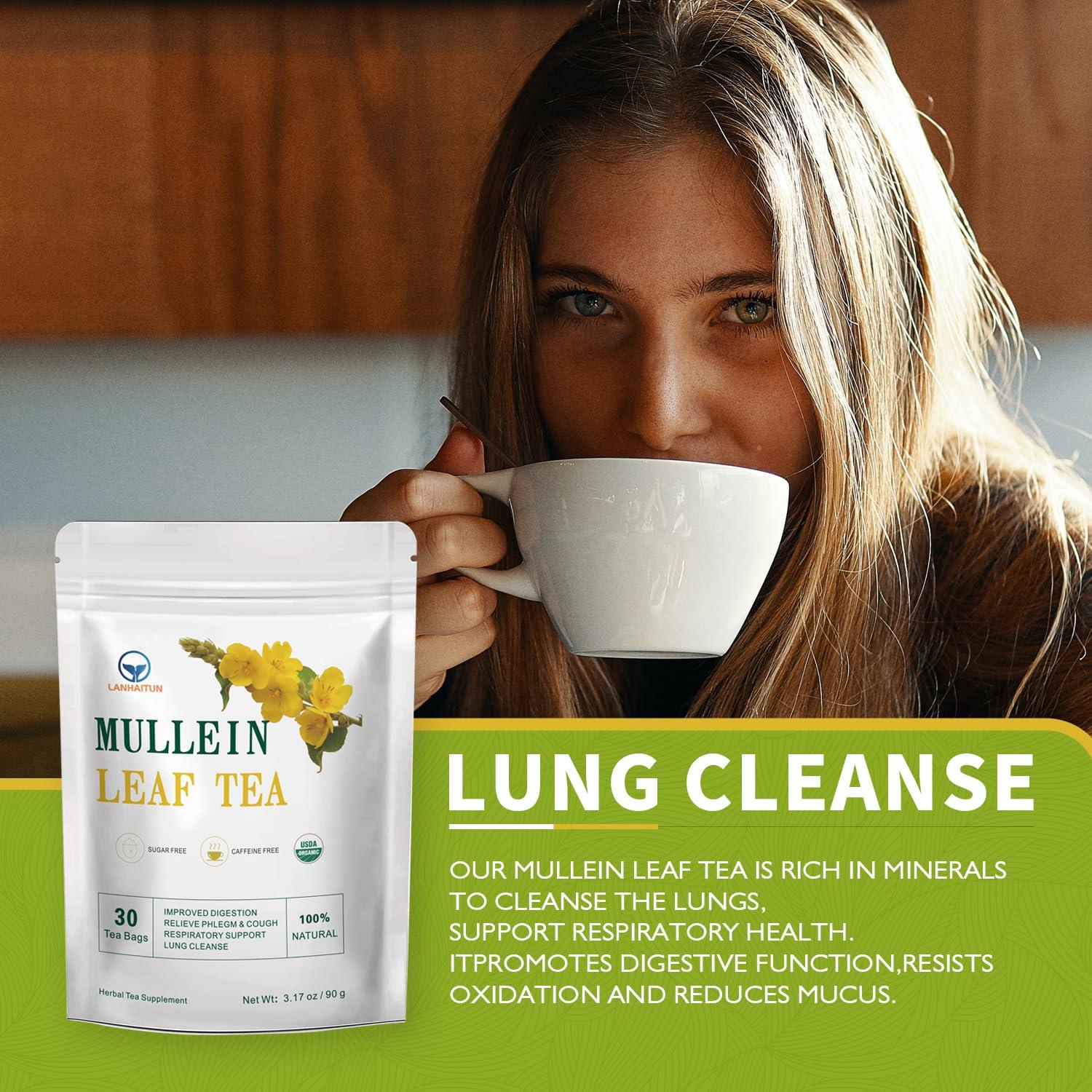 LANHAITUN Mullein Leaf Tea Organic Mullein Tea Bags for Lung Cleanse Organic Mullein Herbal Tea for Respiratory Support,Mullein Organic Herbal Tea,100% Natural,Caffeine Free,30 Tea Bags