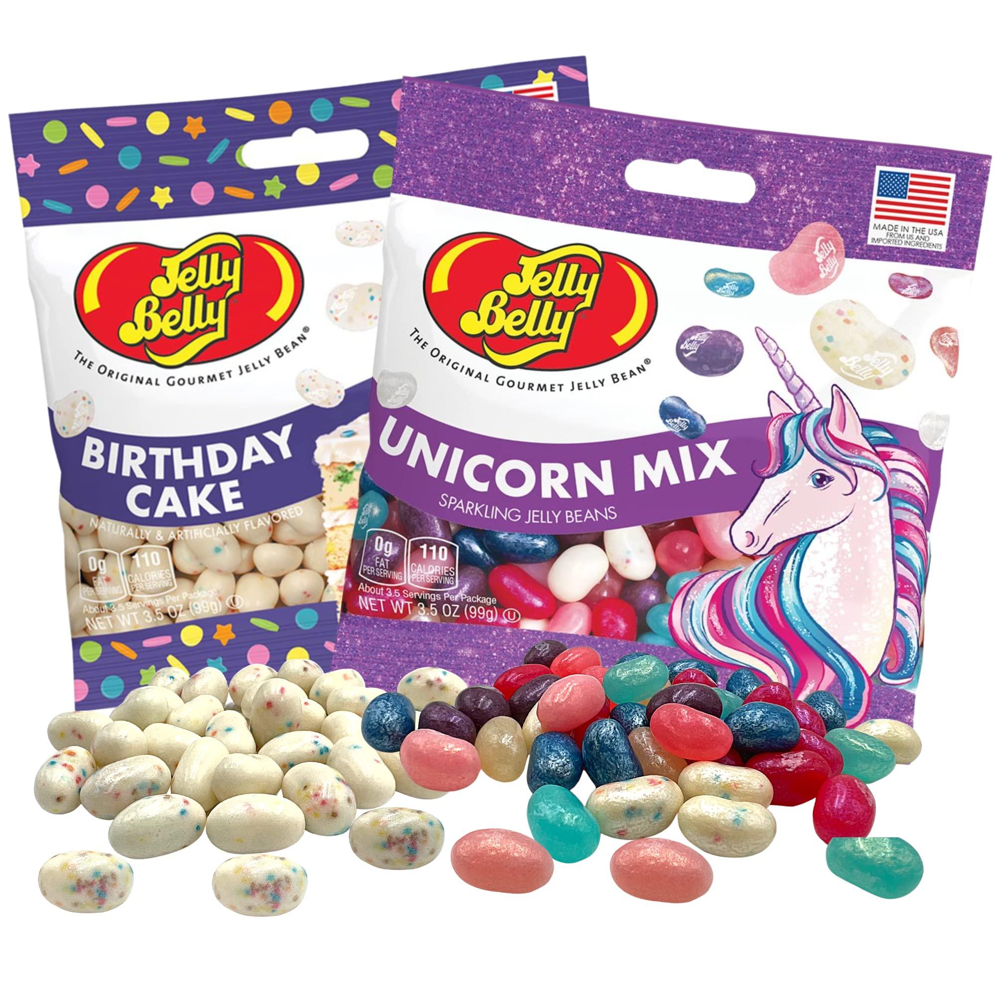 Needzo Birthday Cake and Unicorn Mix Flavored Jelly Beans, Girls Celebration Kit Gourmet Chewy Candy for Boys and Girls, Shareable Bagged Candies, Pack of 2, 3.5 Ounces
